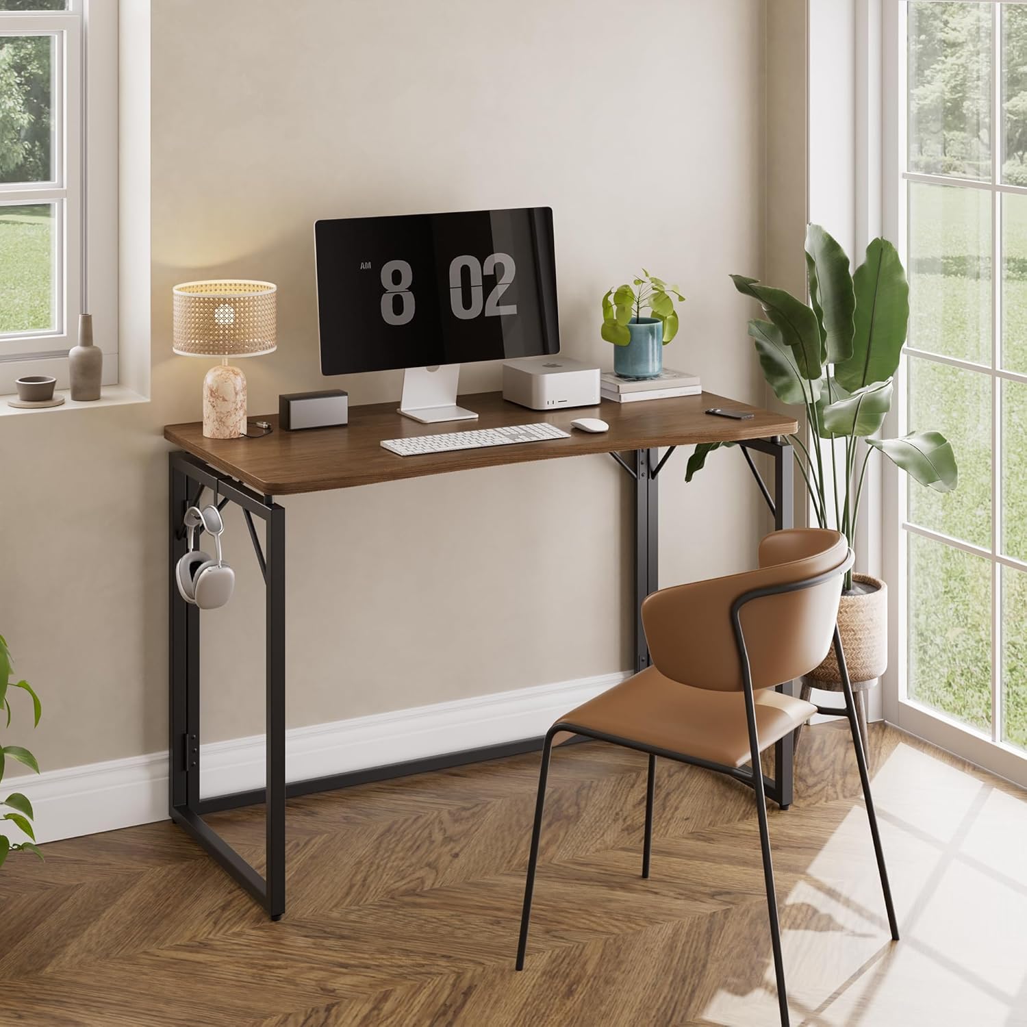 AUCT 15237 - $106 JOYMOOP 40" Folding Desk - Brown, No Assembly Middle Size Foldable Desk for Home, Off - Image 2