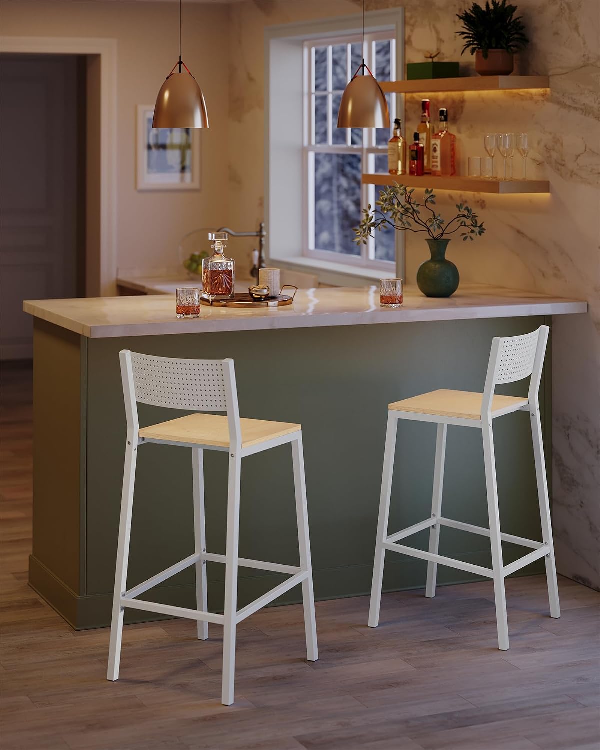 AUCT 16404 - VASAGLE Bar Stool Set of 2, Bar Chairs for Kitchen, Dining Room, Industrial, Oak Beige and - Image 4