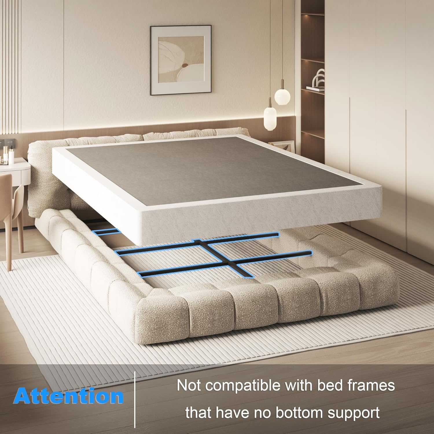 AUCT 14478 - $105 NHODIR Box Spring King Size 8 Inch Heavy Duty Metal Bed - Image 4