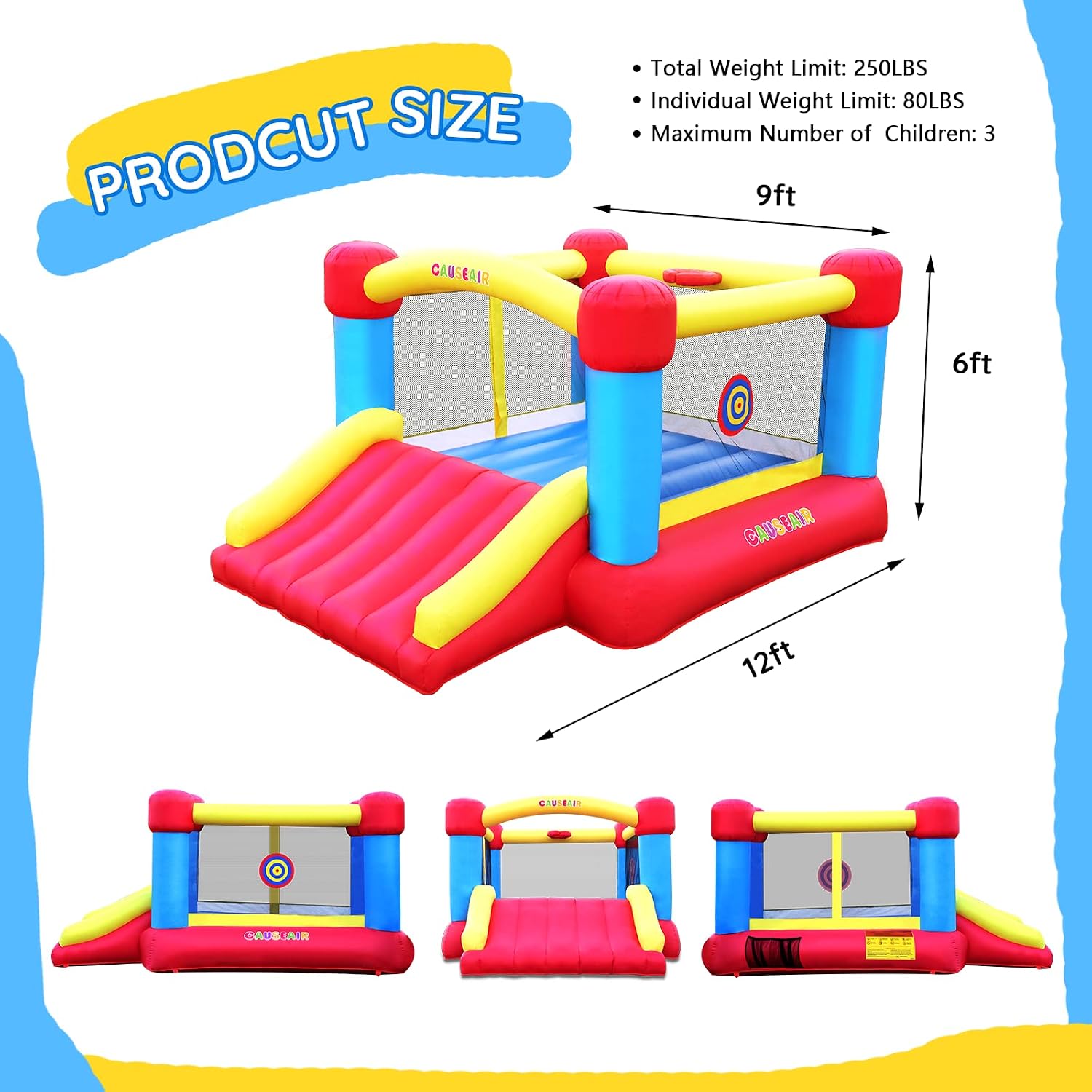AUCT 17107 - $220 Causeair Inflatable Bounce House with GFCI Blower,12 ft L x 9 ft W,Basketball Hoop,Da - Image 4