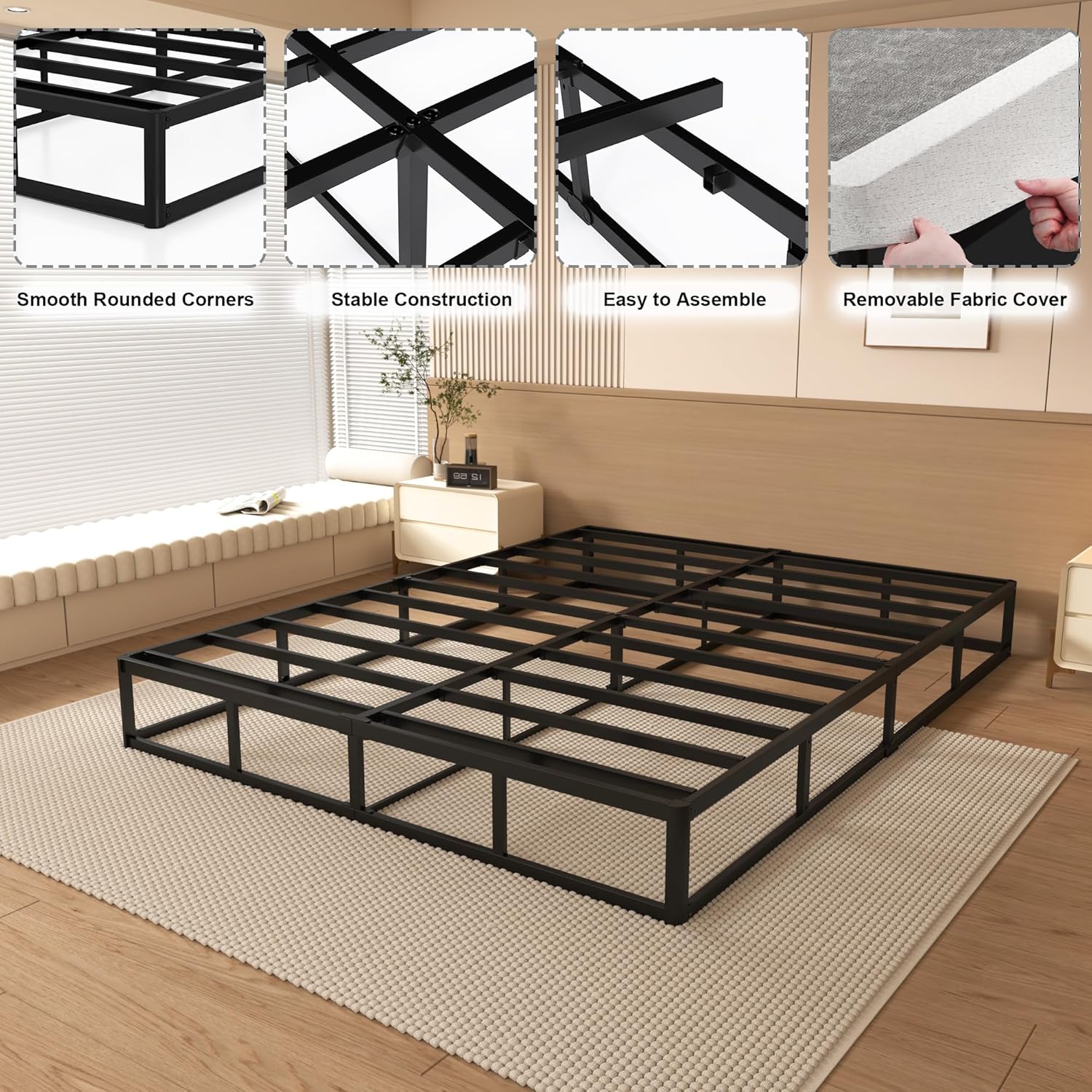 AUCT 14478 - $105 NHODIR Box Spring King Size 8 Inch Heavy Duty Metal Bed - Image 3