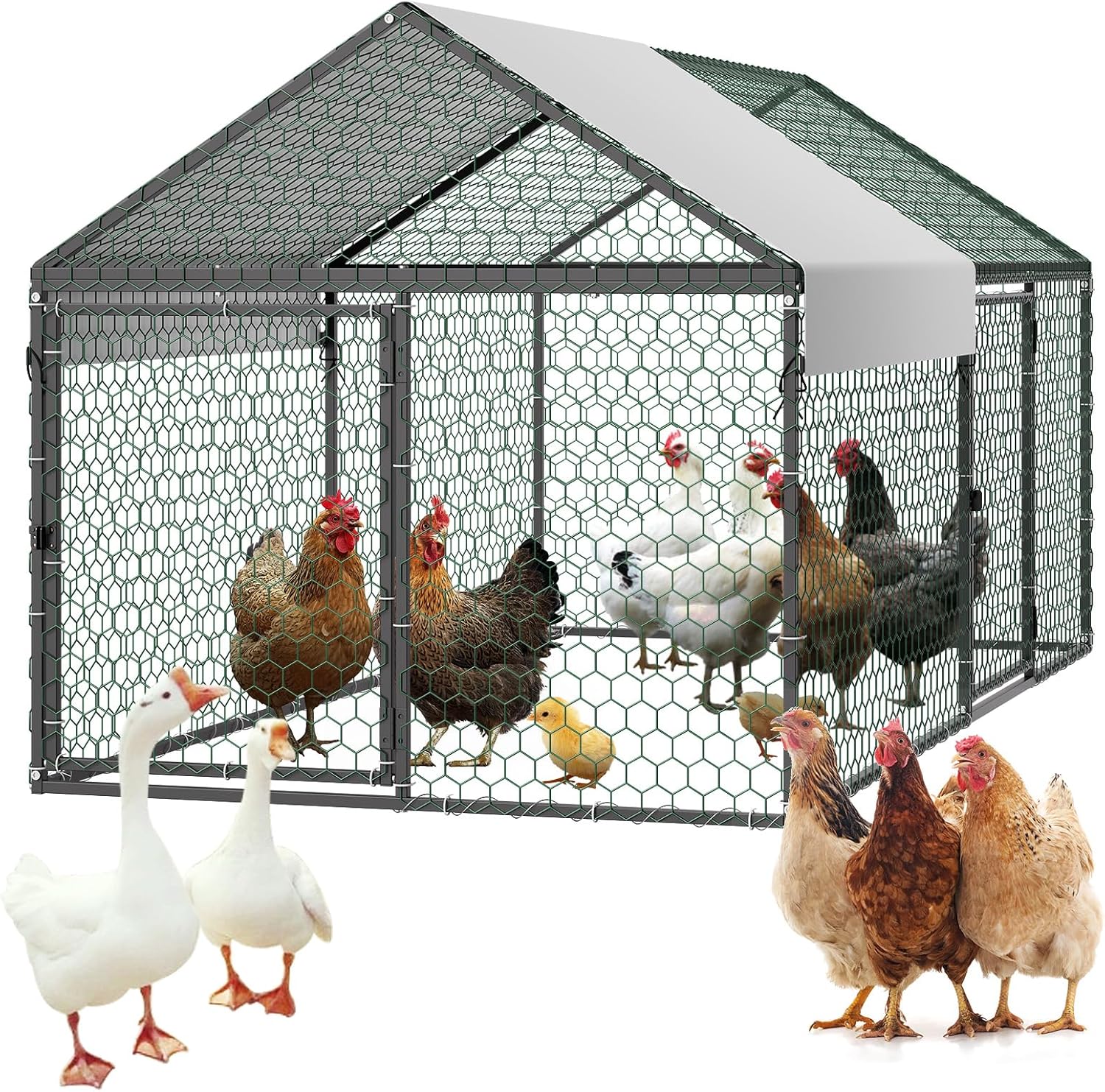 AUCT 16949 - $62 VEVOR Metal Chicken Coop for 4-6 Chickens, 3.3 x 6.6 x 3.3 ft, Small Chicken Cage with