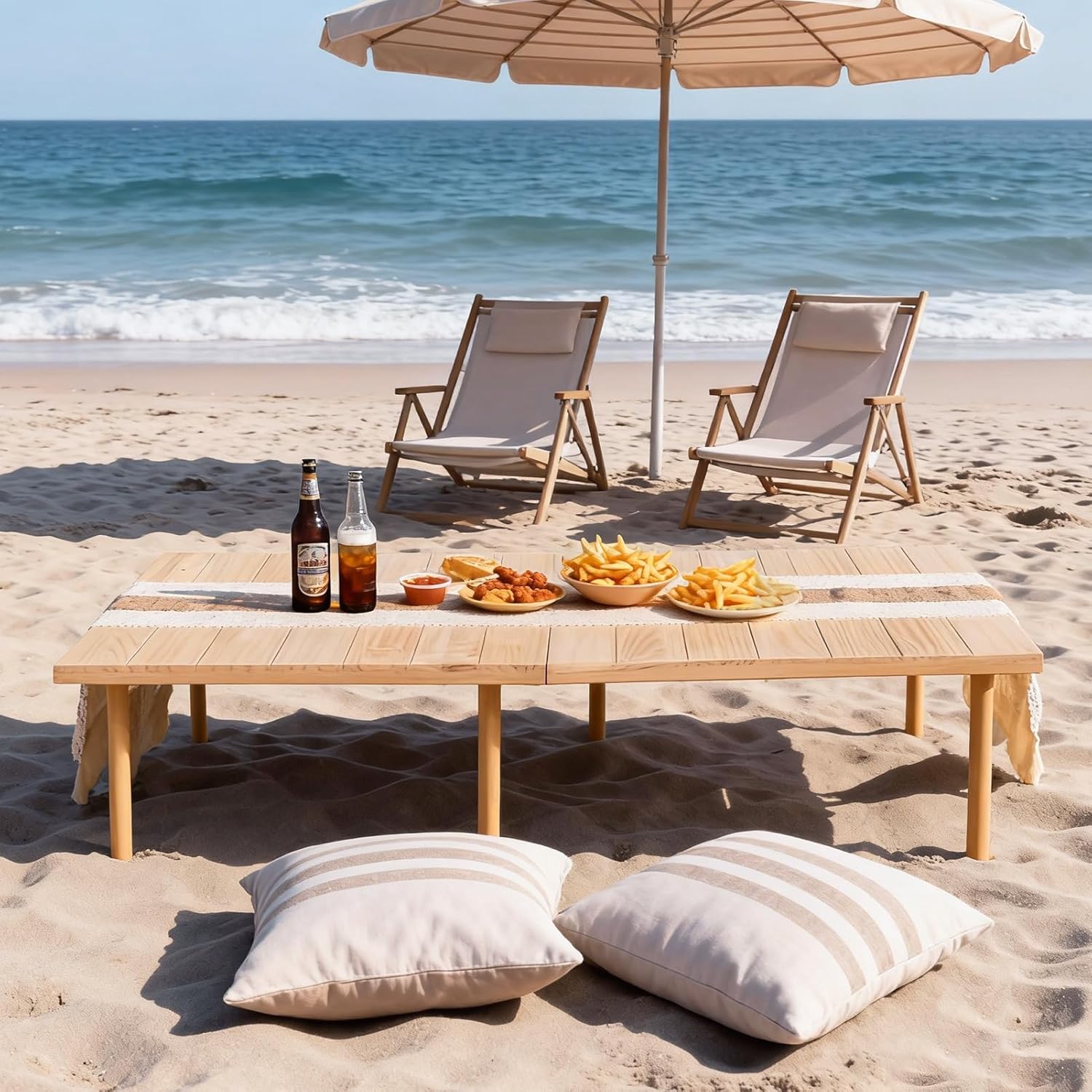 AUCT 14548 - $158 60"x30" Low Folding Picnic Table, Portable Boho Floor T - Image 2
