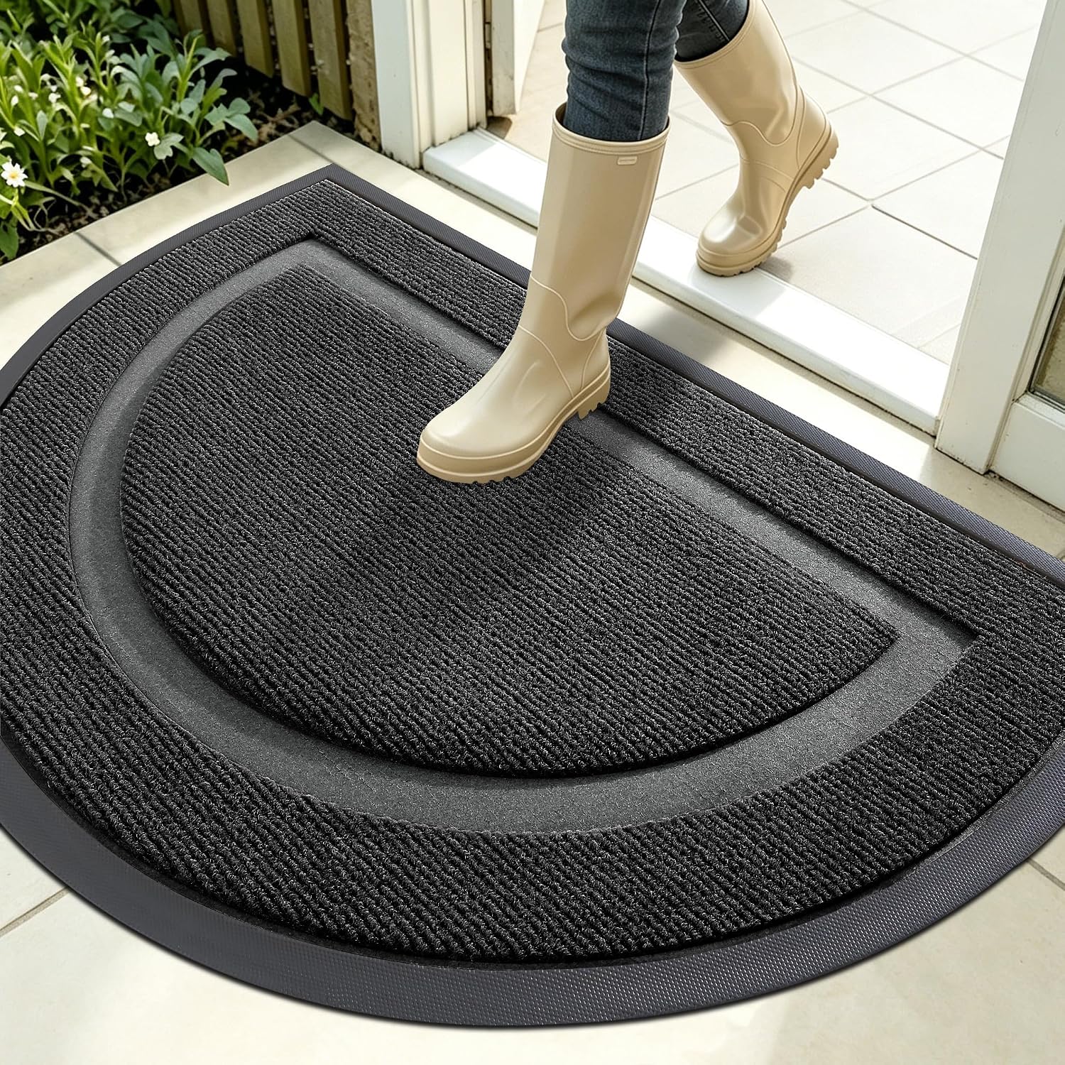 AUCT 14400 - OLANLY Half Circle Door Mat Indoor Outdoor Entrance Welcome,