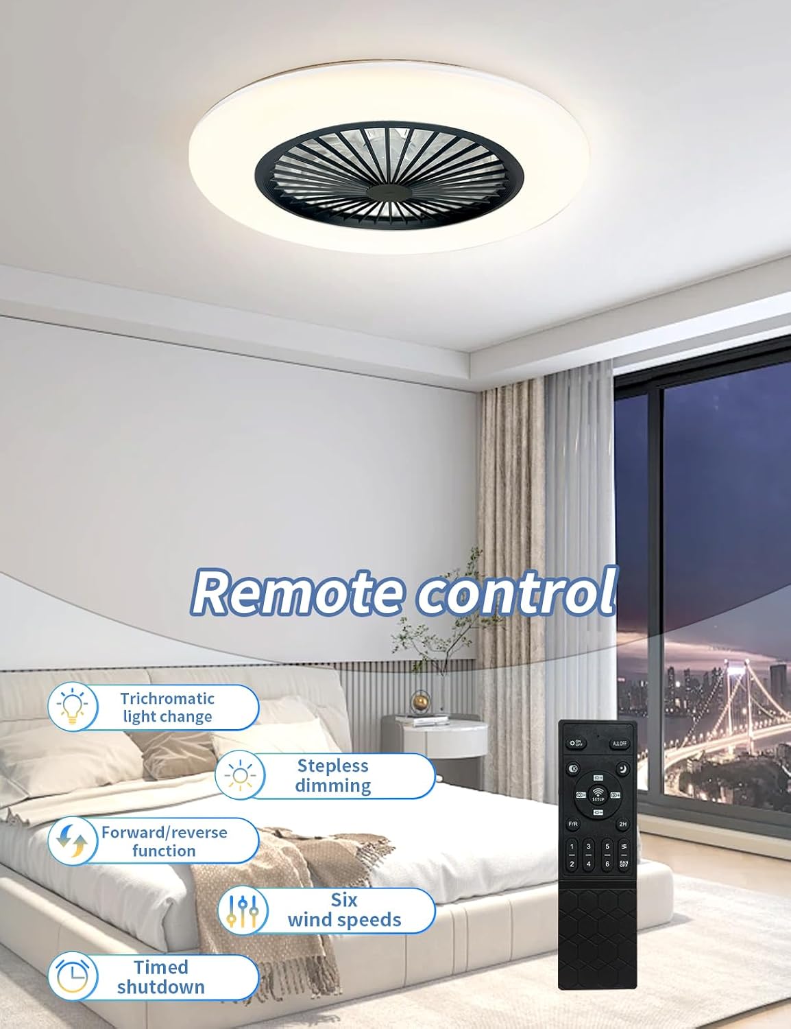 AUCT 17334 - Ceiling Fans with Lights and Remote,Dimmable LED Modern Bedroom Fan lamp,Low Profile Ceili - Image 2