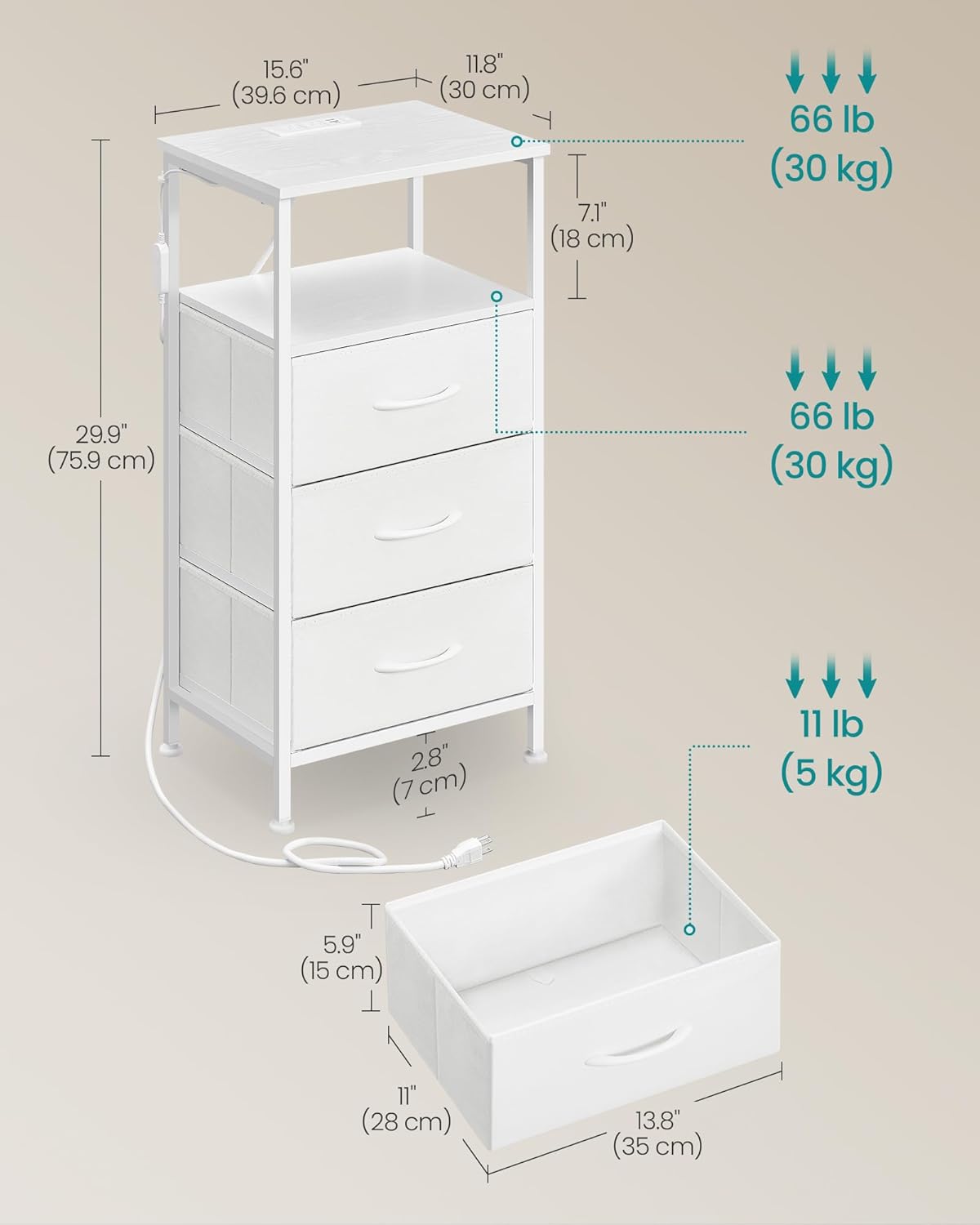 AUCT 14776 - SONGMICS BELLAH Collection - Nightstand with Charging Statio - Image 2