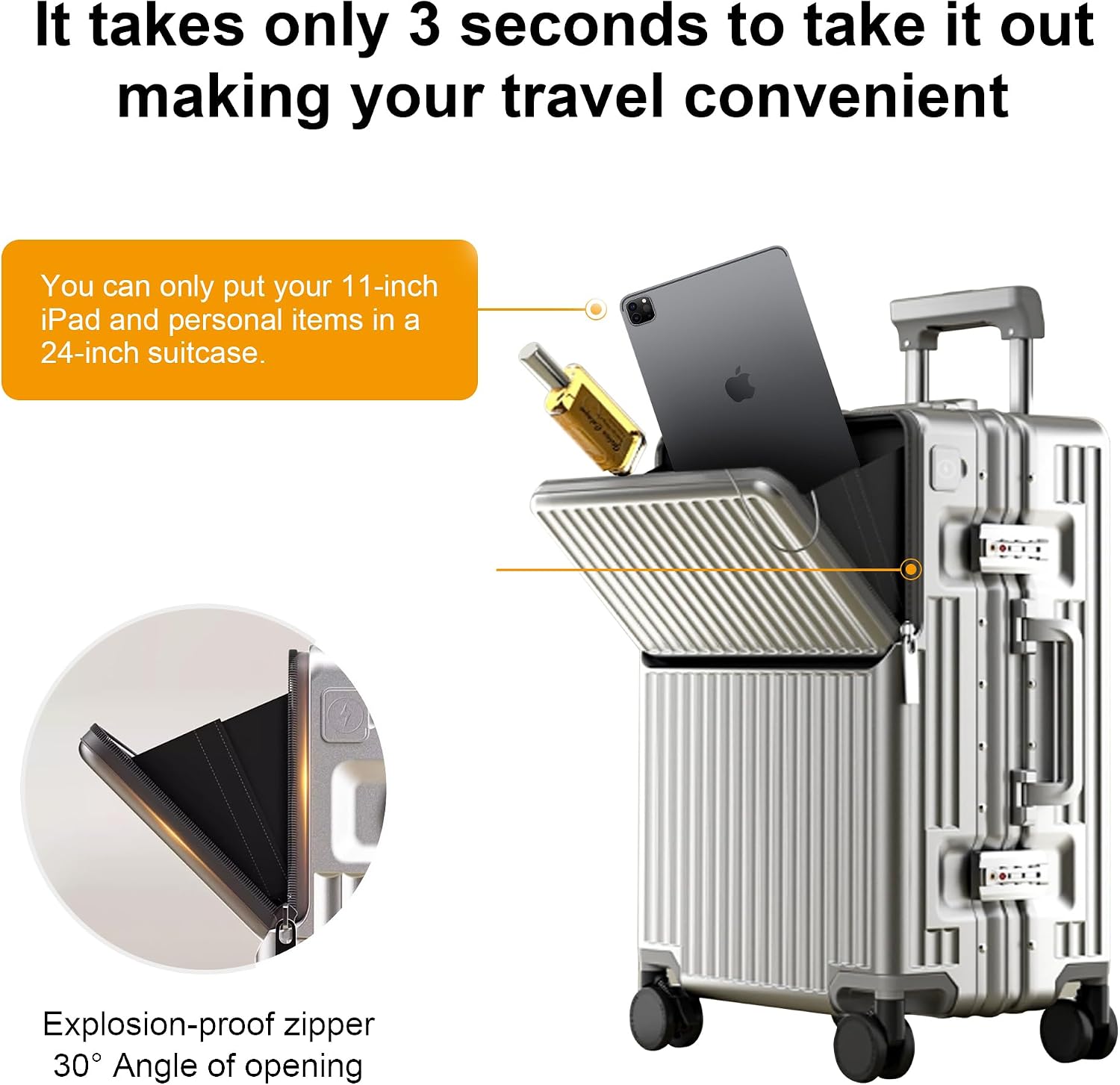 AUCT 16387 - $144 Carry on suitcase Zipperless Luggage,Polycarbonate Aluminum Hard Shell, Expandable Ca - Image 3