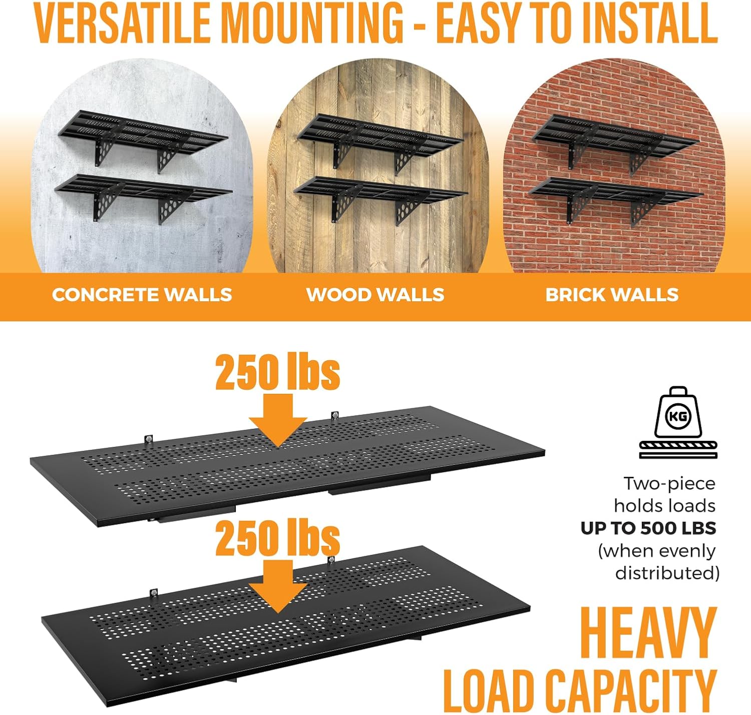 AUCT 16980 - $109 2 Pack 1.5x4ft Heavy Duty Garage Wall Shelving Storage Rack, Black | Wall Mounted, St - Image 4