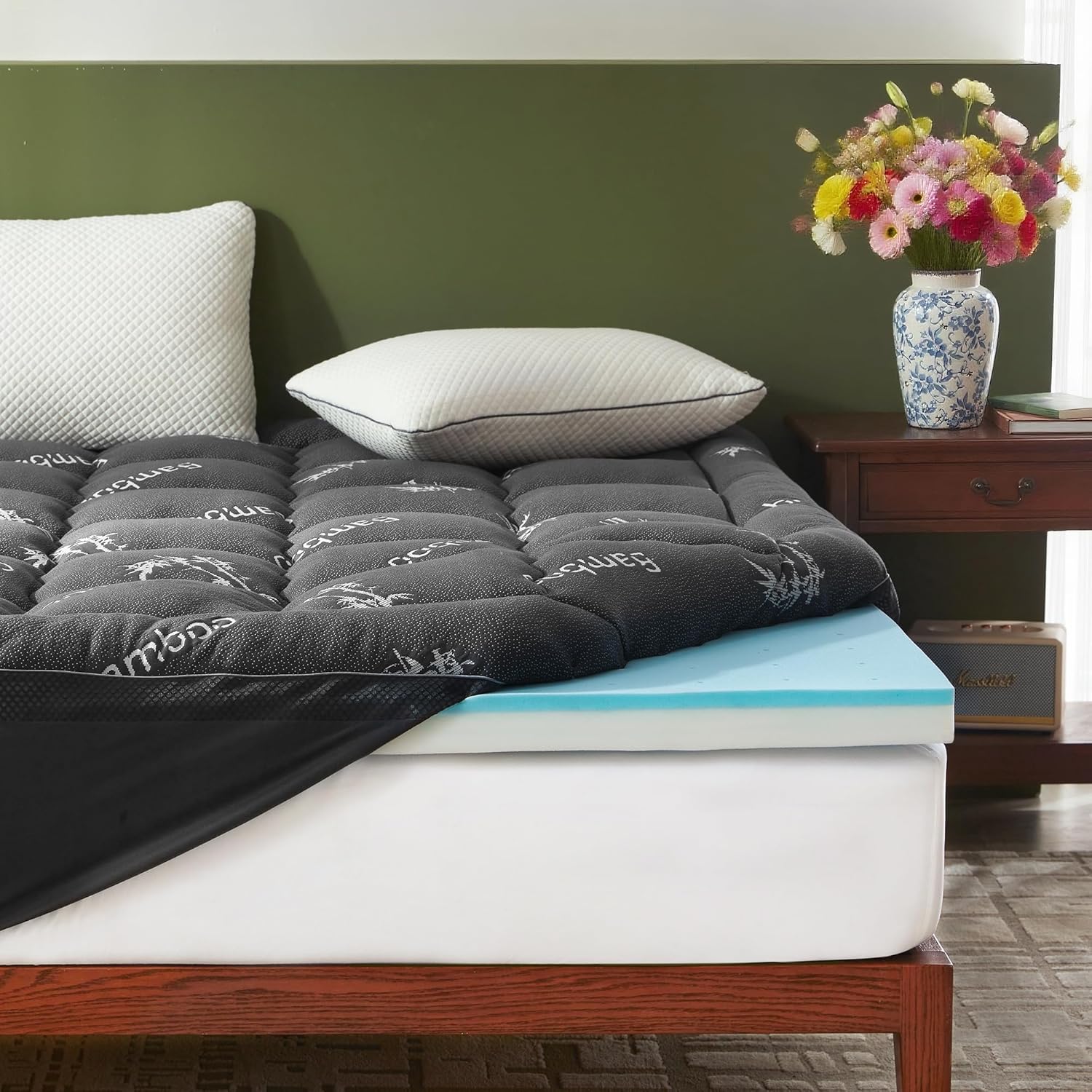 AUCT 14856 - $120 BEDLORE 4 Inch Memory Foam Mattress Topper King,2-in-1