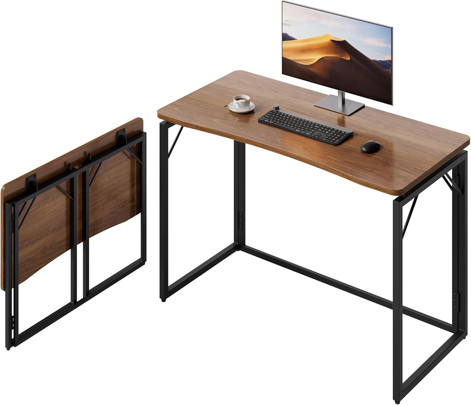 AUCT 15237 - $106 JOYMOOP 40" Folding Desk - Brown, No Assembly Middle Size Foldable Desk for Home, Off