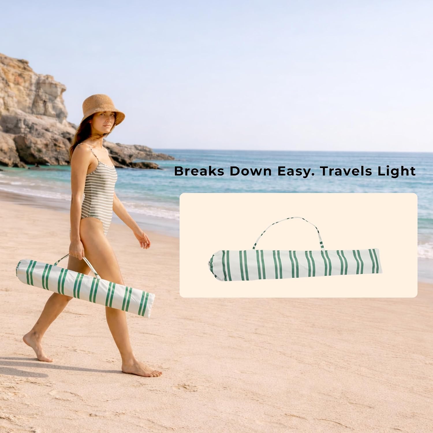 AUCT 16216 - $90 6FT Stripe Fringe Beach Umbrella for Sand with Sand Anchor, UPF 50+ Sun Shade with Tas - Image 4