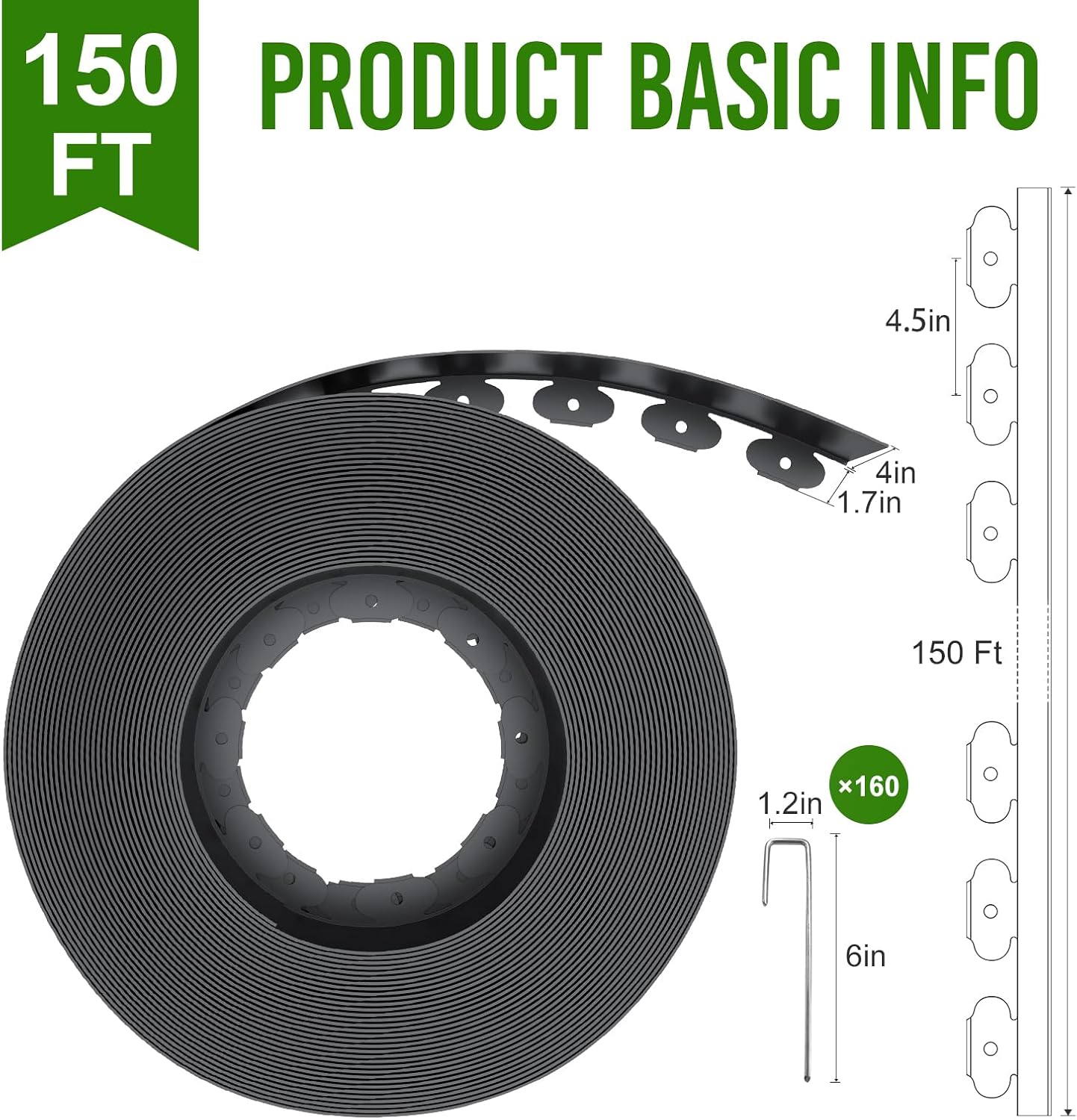 AUCT 17272 - $120 Landscape Edging 4 Inch Tall 150FT with 160Pcs Metal Spikes, Plastic Garden Edging Bo - Image 4