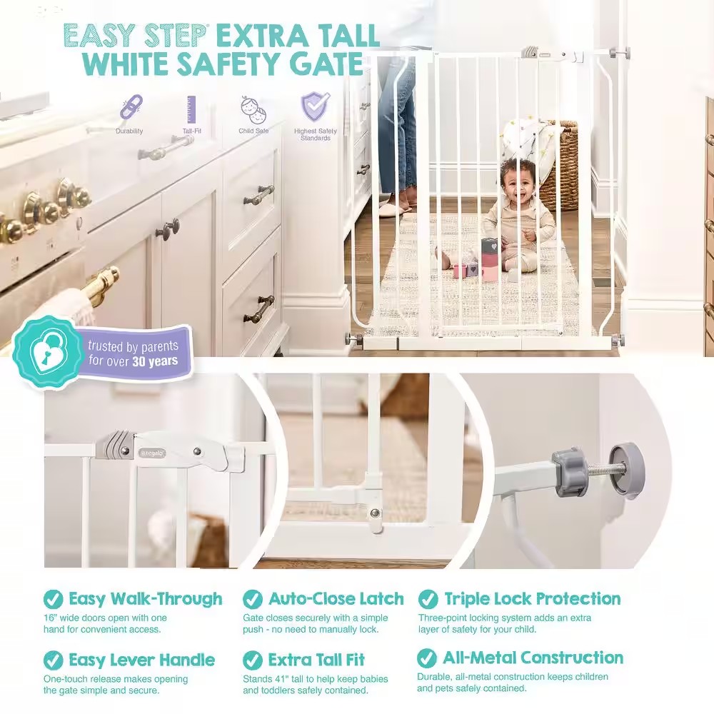 AUCT 17415 - 36 in. White Metal Easy Step Extra Tall Walk-Through Gate - Image 4