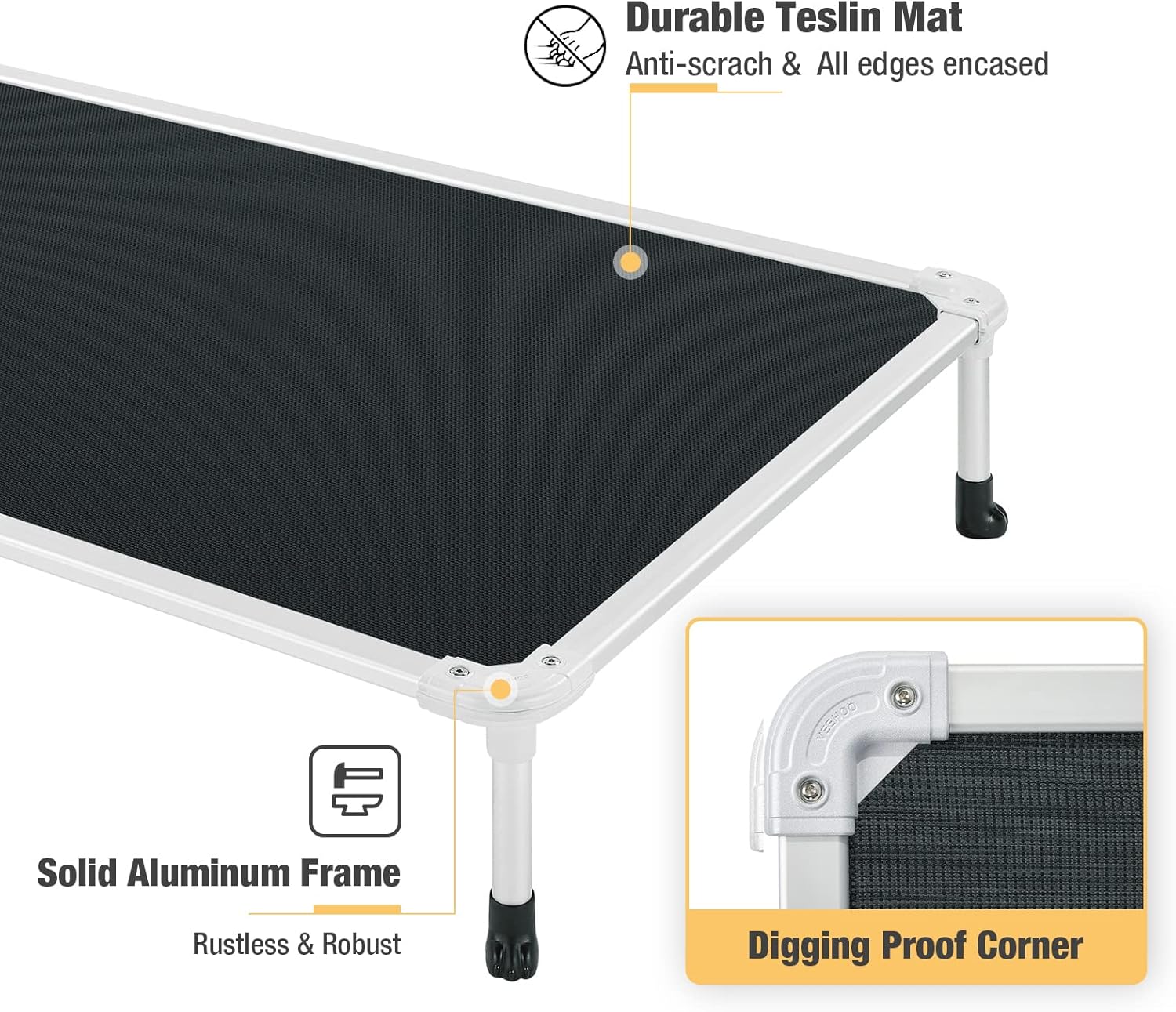 AUCT 16675 - $63 Veehoo Chew Proof Elevated Dog Bed - Cooling Raised Pet Cot - Silver Aluminum Frame an - Image 4