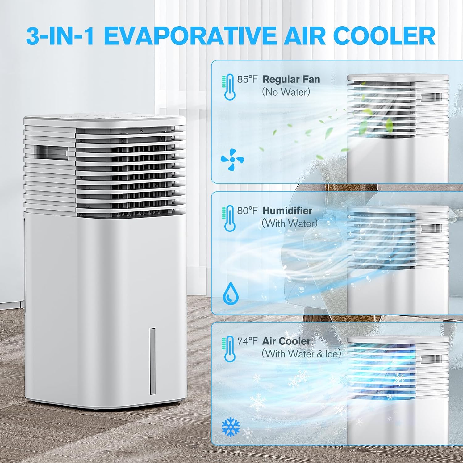 AUCT 16552 - $98 Evaporative Portable Air Conditioner, 120 Swing, 3 Speeds & 3 Modes, 2 Gallon Water Ta - Image 4