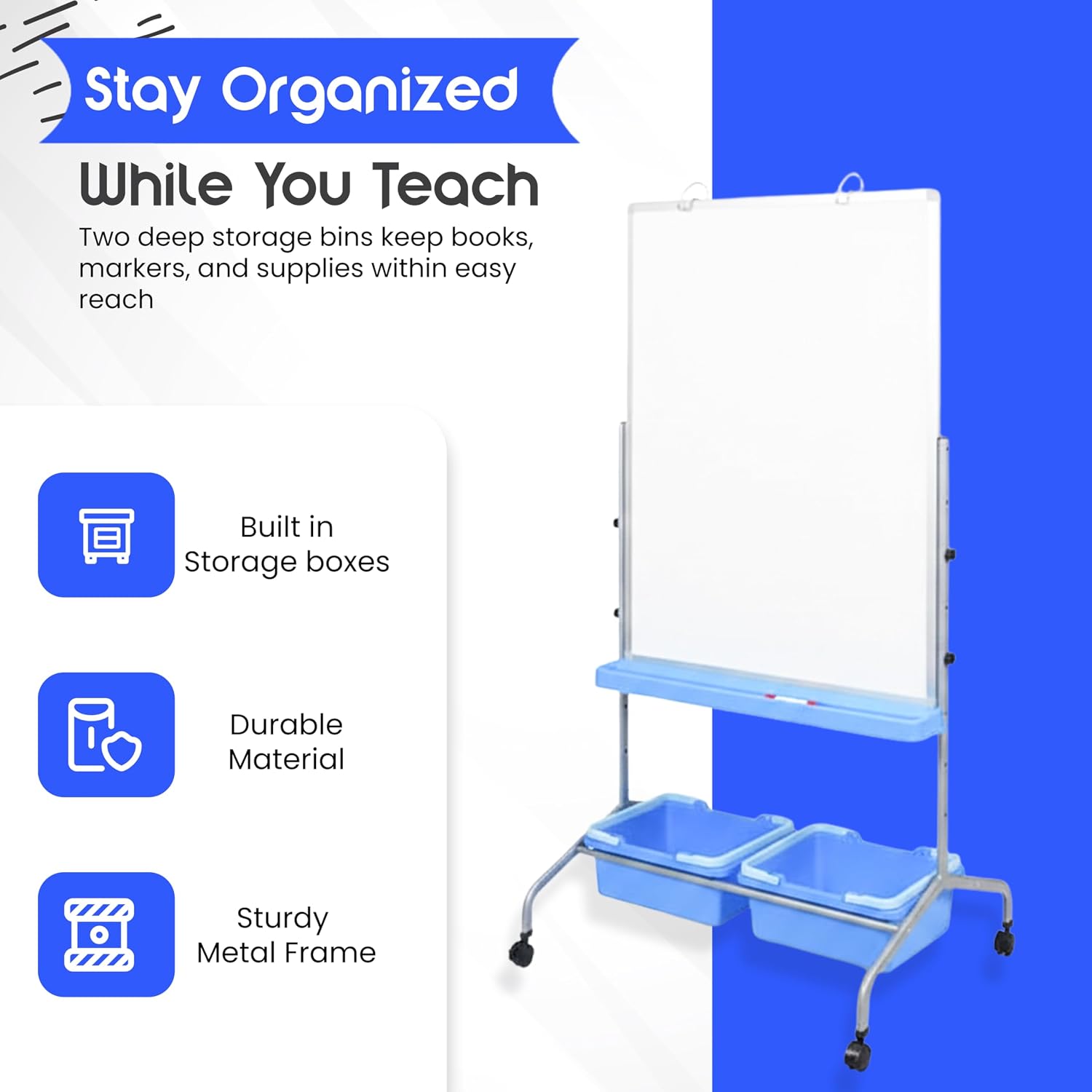 AUCT 16087 - $206 LUXOR Classroom Chart Stand with Storage Bins - Image 2