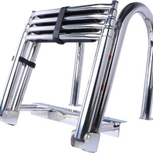 AUCT 16248 - $161 4 Step Pontoon Boat Ladder, 316 Stainless Steel Folding Telescoping Ladder Rear Entry