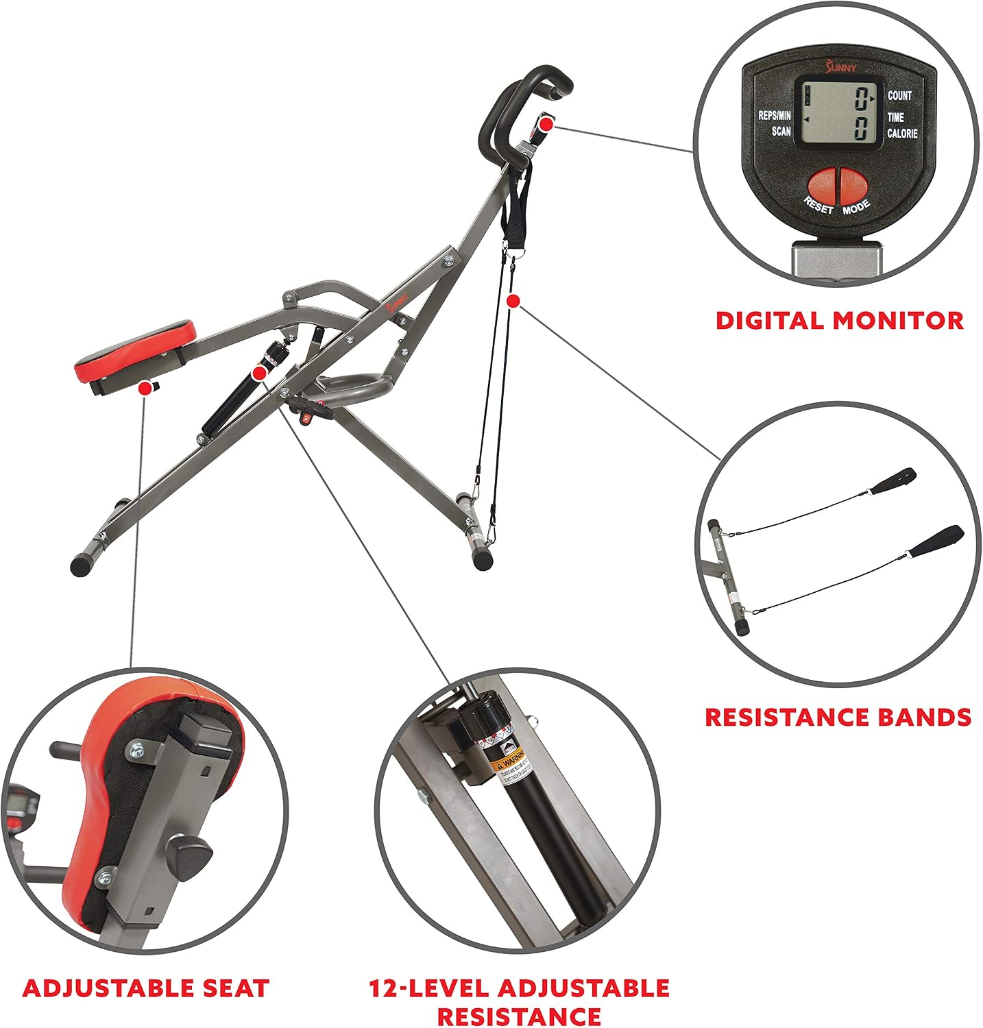AUCT 17104 - $137 Sunny Health & Fitness Row-N-Ride PRO, Full Body Combo Squat Machine w/Optional Resis - Image 2