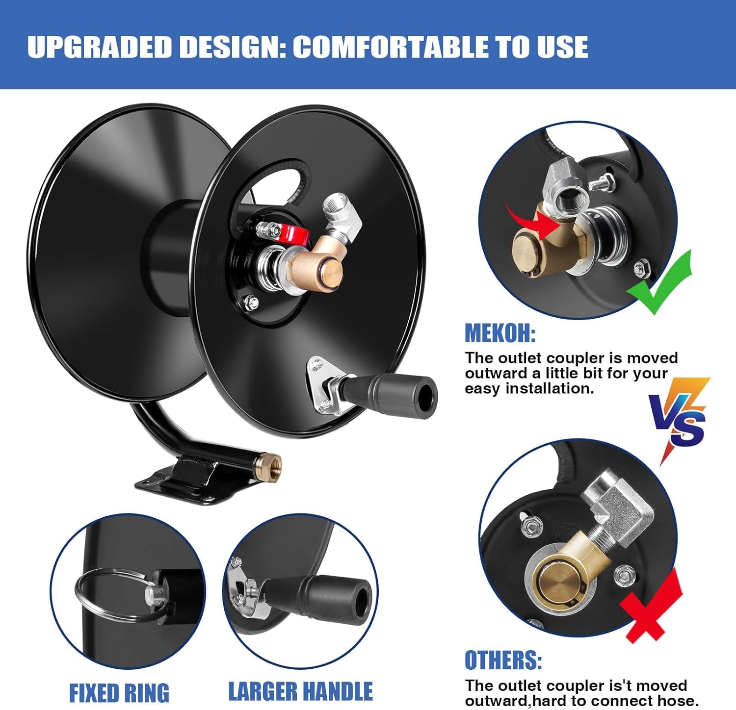 AUCT 15660 - $80 MEKOH Pressure Washer Hose Reel 50ftx3/8" / 65ftx1/4", 4000PSI Heavy Duty Power Washer - Image 3