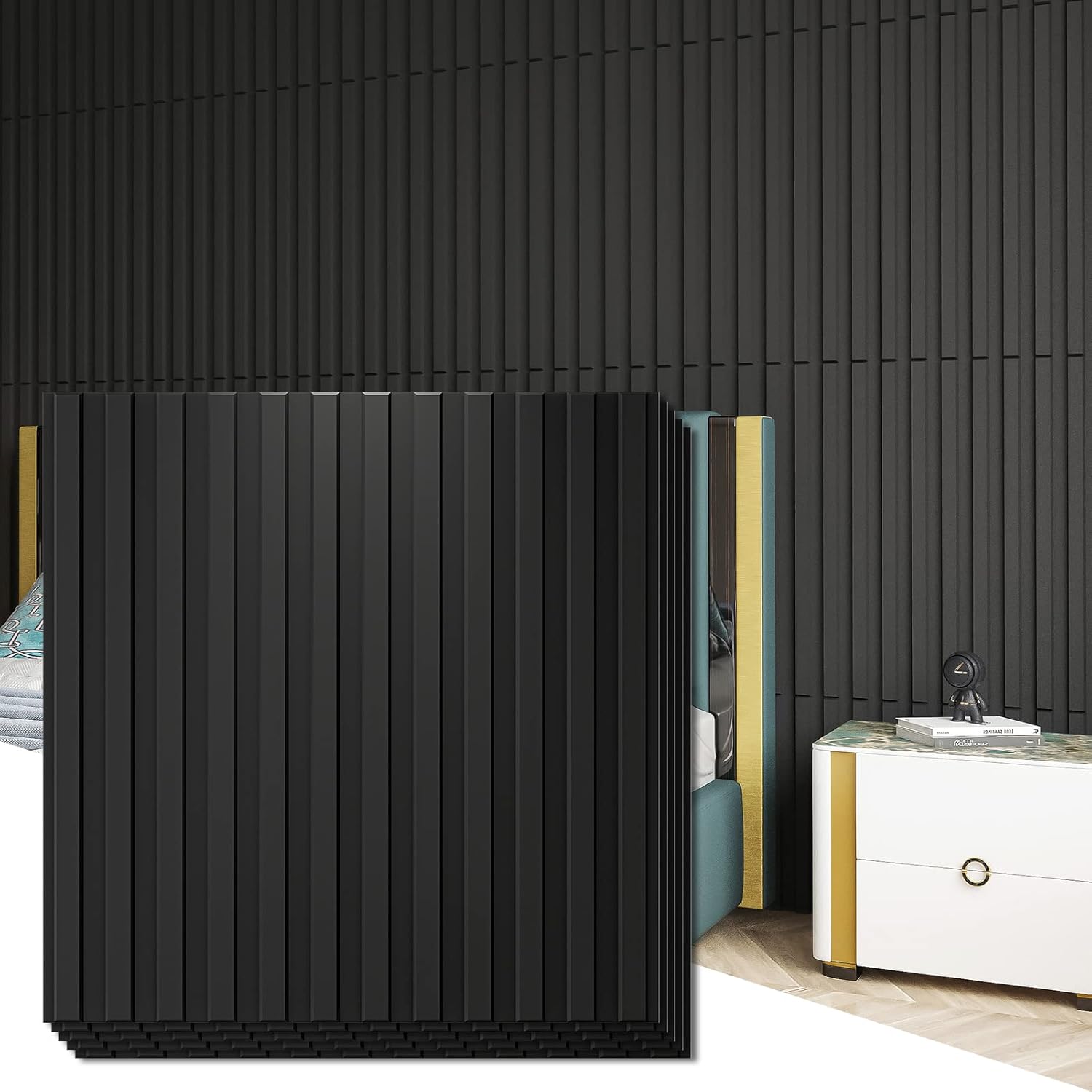 AUCT 16356 - Art3d Slat Wall Panel, 3D Fluted Textured Panel 12-Tile 19.7 x 19.7in. - Cover 32 Sq.Ft.,