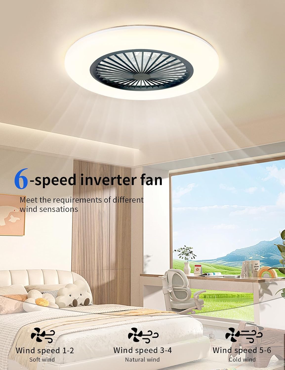 AUCT 17334 - Ceiling Fans with Lights and Remote,Dimmable LED Modern Bedroom Fan lamp,Low Profile Ceili - Image 3
