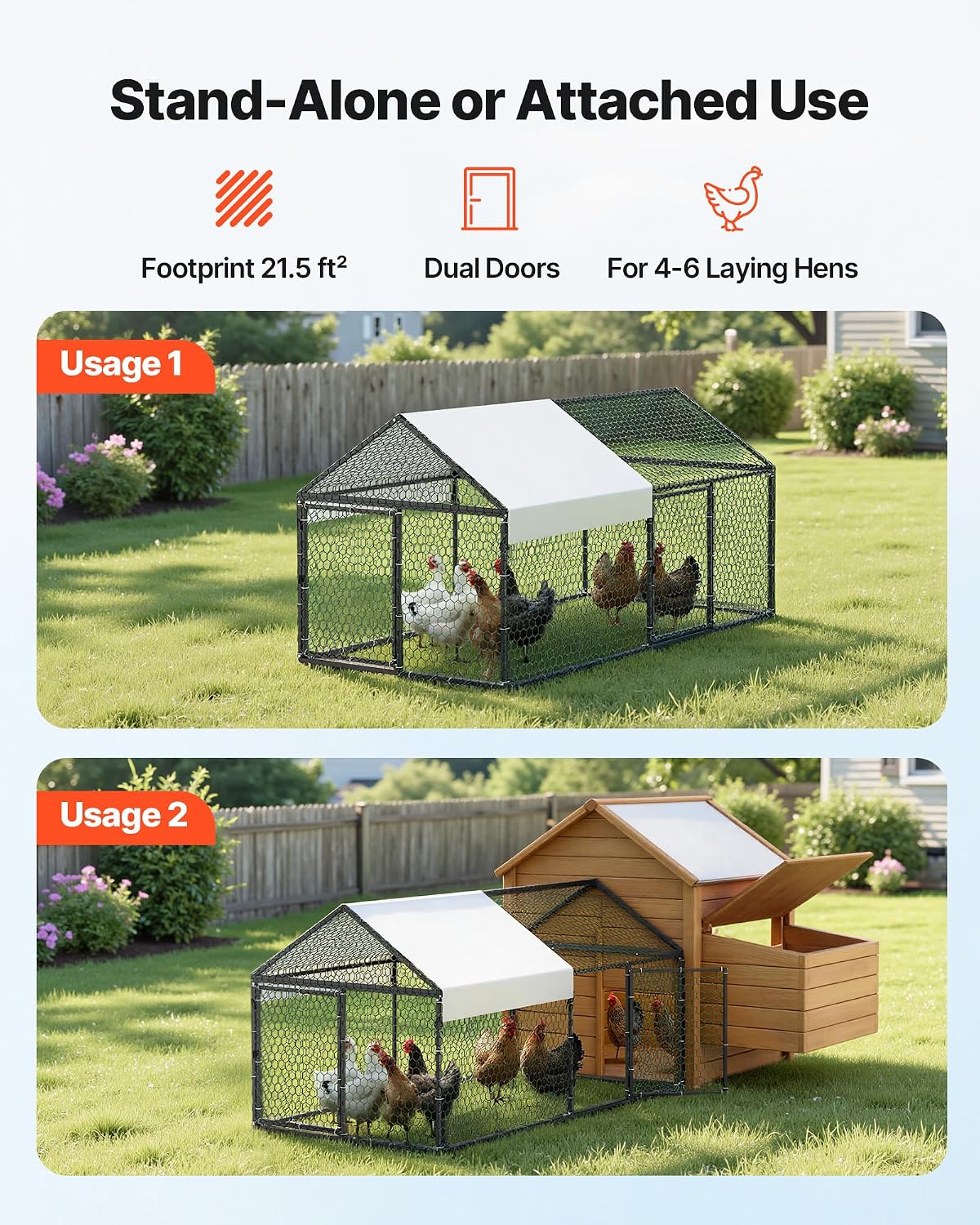 AUCT 16949 - $62 VEVOR Metal Chicken Coop for 4-6 Chickens, 3.3 x 6.6 x 3.3 ft, Small Chicken Cage with - Image 2