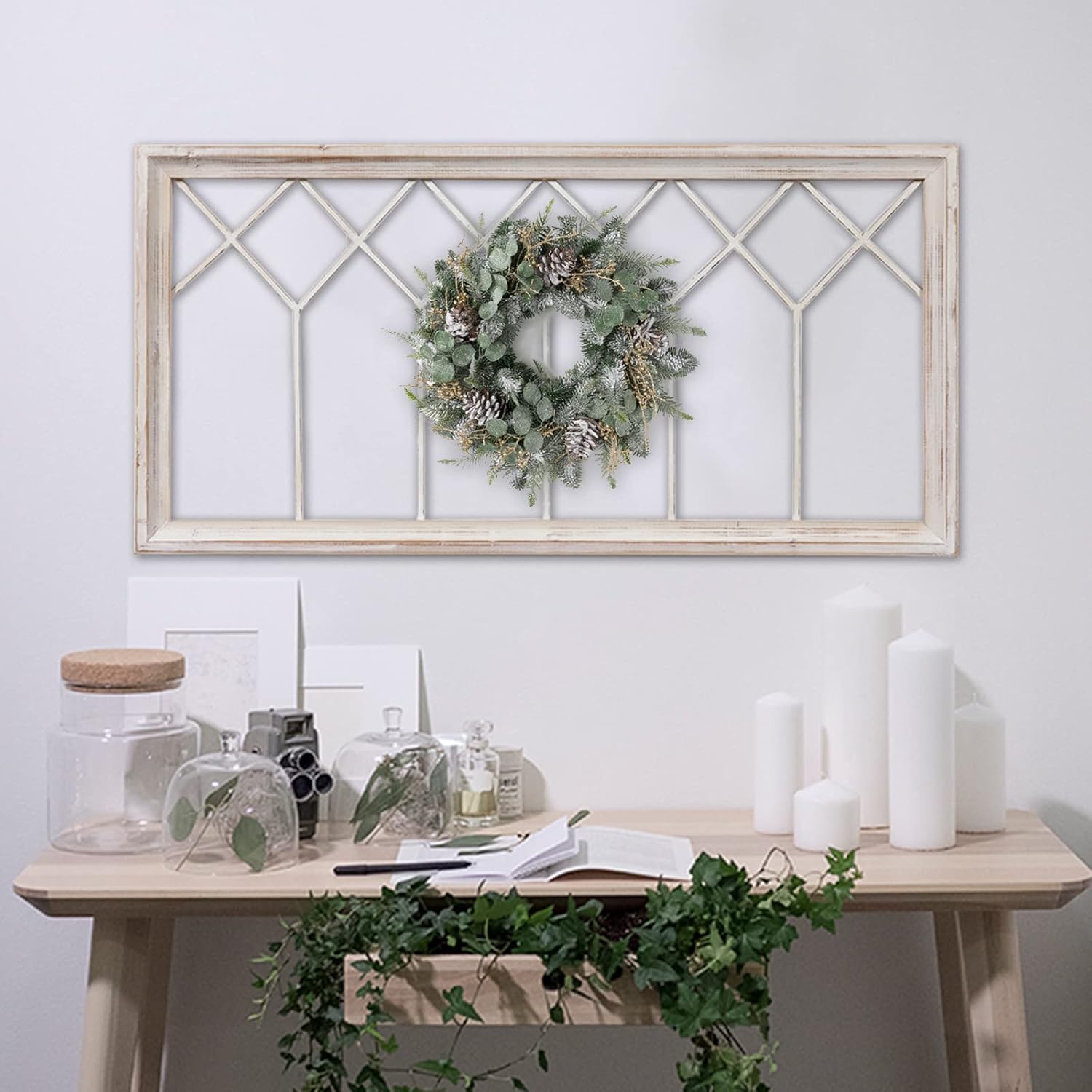 AUCT 14482 - $60 Sintosin Rustic Wood Window Frame Wall Decor 40 x 20 inc - Image 3