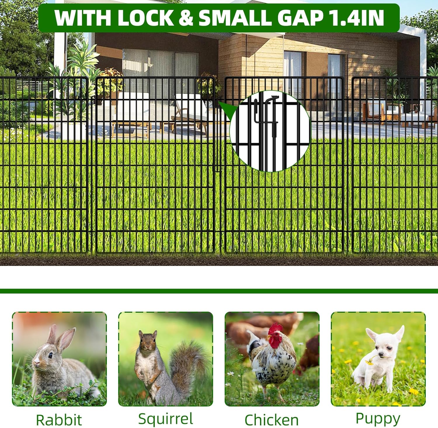 AUCT 16977 - $130 10 Panels Garden Fencing Animal Barrier with Lock, 40 in(H) X 24 ft(L) Dog Fence Outd - Image 2