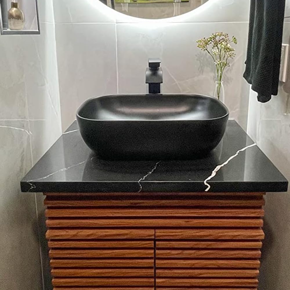 AUCT 16963 - $122 Black Vessel Sink Rectangle, 18"x13" Above Counter Porcelain Ceramic Bathroom Vessel - Image 2