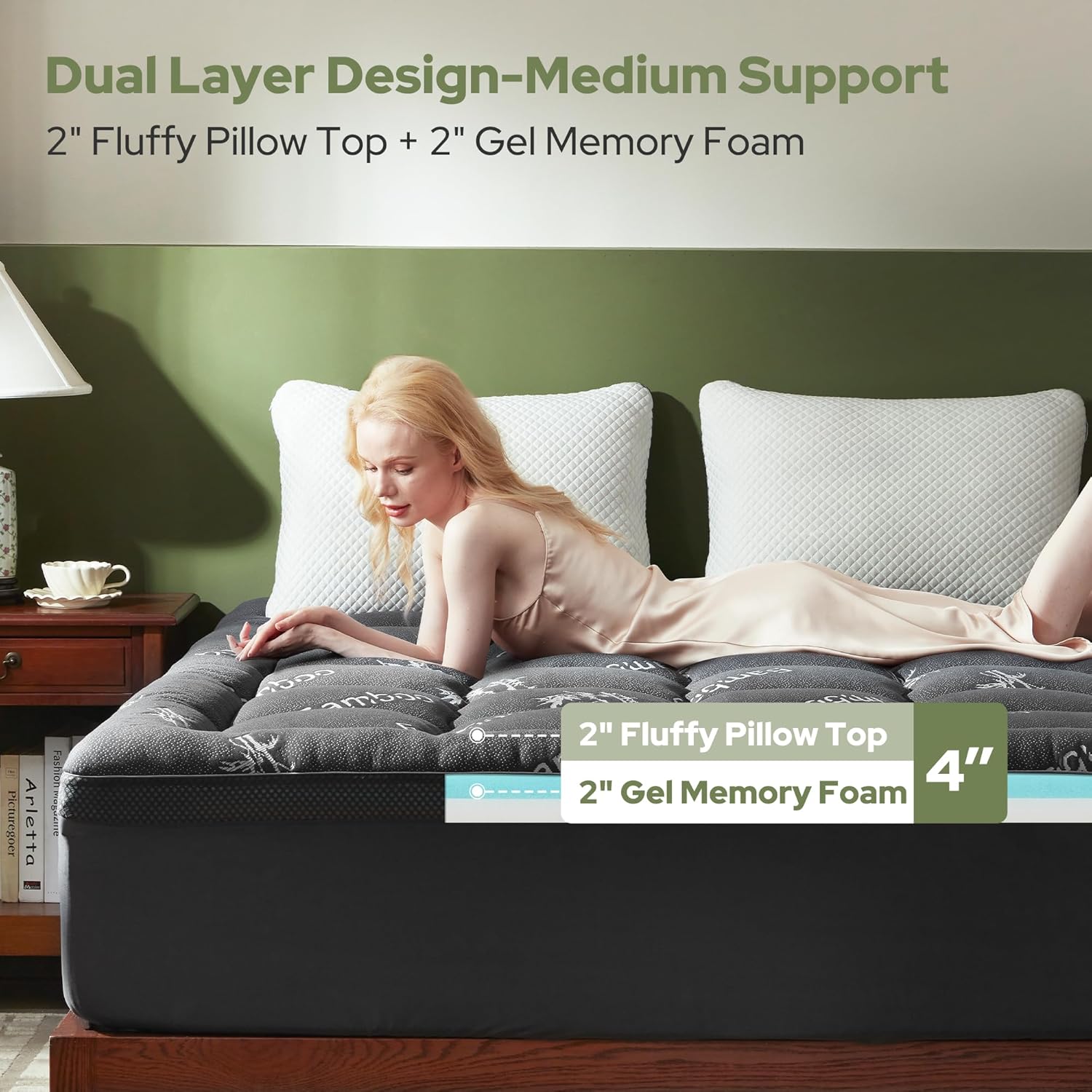 AUCT 14856 - $120 BEDLORE 4 Inch Memory Foam Mattress Topper King,2-in-1 - Image 2