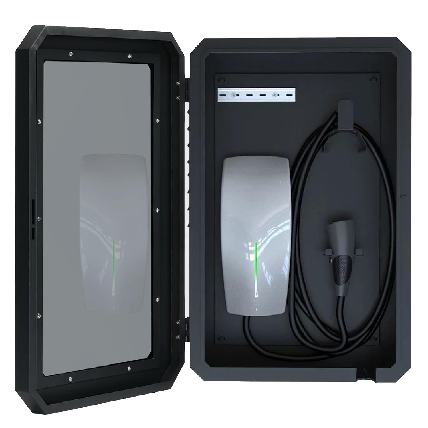 AUCT 17115 - $150 EV Charger Outdoor Enclosure, Charger Station Box for Tesla Wall Charger, Cable Cord