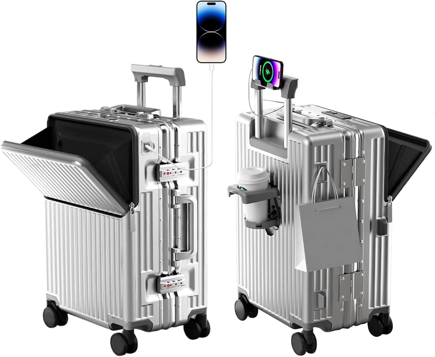 AUCT 16387 - $144 Carry on suitcase Zipperless Luggage,Polycarbonate Aluminum Hard Shell, Expandable Ca