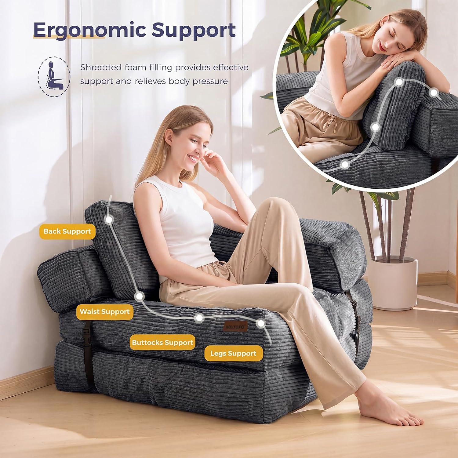 AUCT 14435 - $120 MAXYOYO Folding Sofa Bed, L-Shaped Convertible Sofa Bed - Image 3