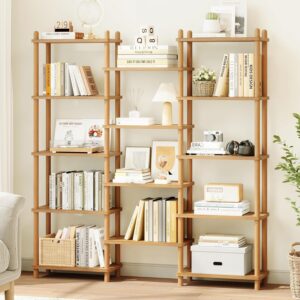 AUCT 17300 - $170 IOTXY Wooden Triple Wide Bookshelf, 5-Tier Large Open Bookcase, Oak | Beech Wood Fram