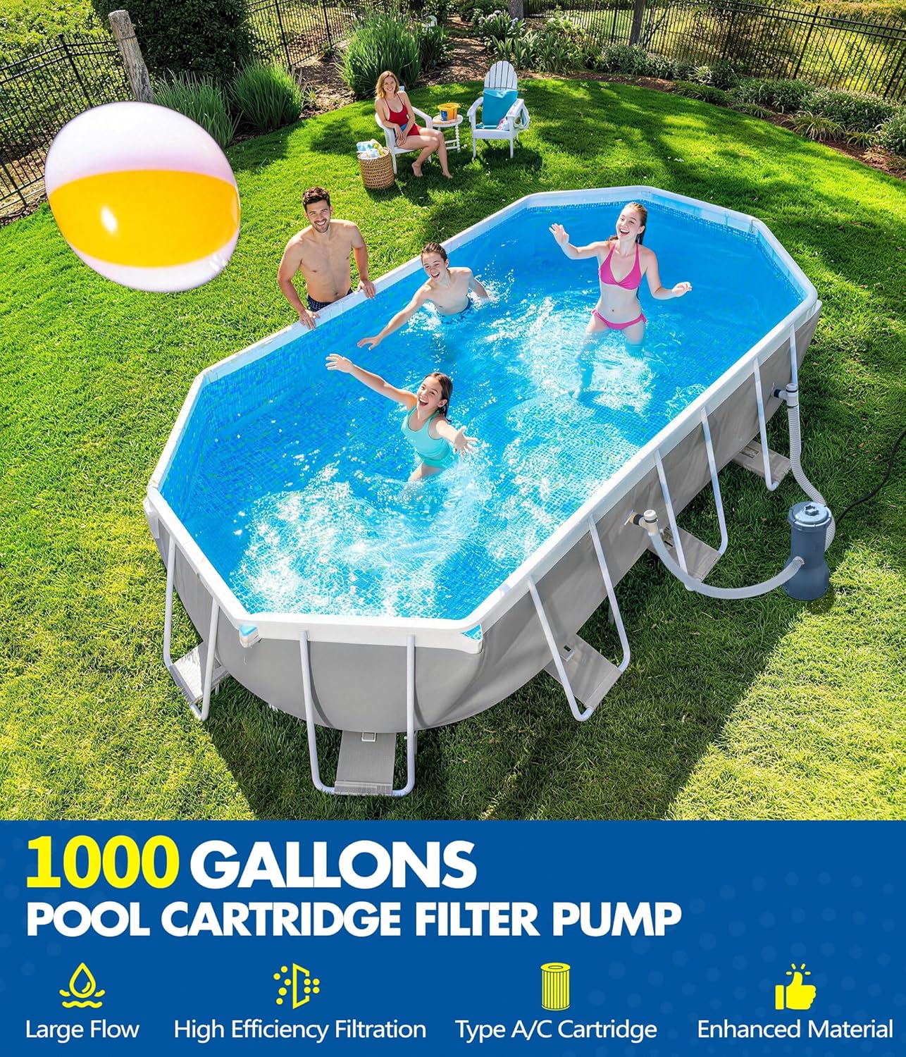 AUCT 15655 - $96 KimFilter Pro Series 1000 GPH Above Ground Pool Filter Pump, Powerful Pool Cartridge F - Image 2
