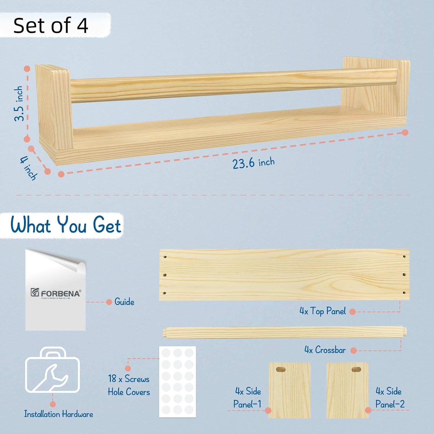 AUCT 14552 - Forbena Natural Wood Nursery Bookshelves for Wall, 24 Inches - Image 3