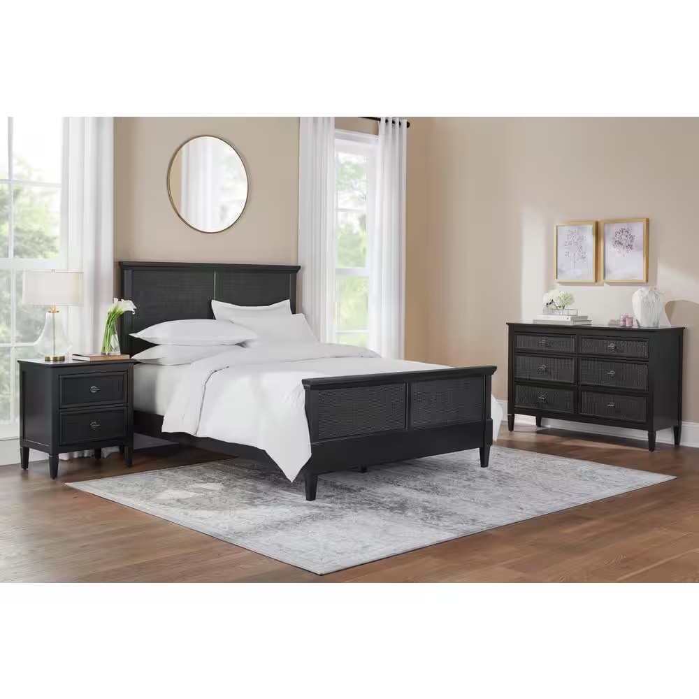 AUCT 14817 - $472 Marsden Black 3-Drawers 38 in. Cane Chest of Drawers - Image 4