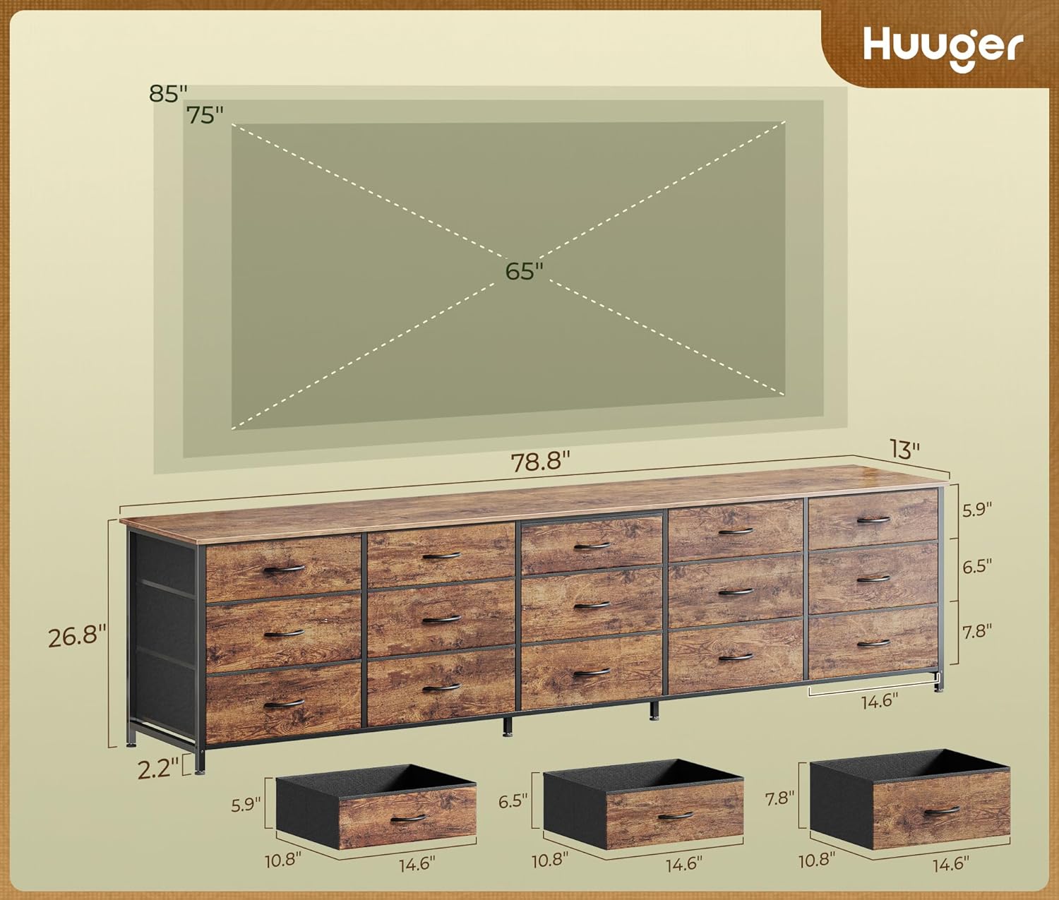 AUCT 14683 - $140 Huuger 78.7 inch Long Dresser for Bedroom, 15 Drawer Fa - Image 3