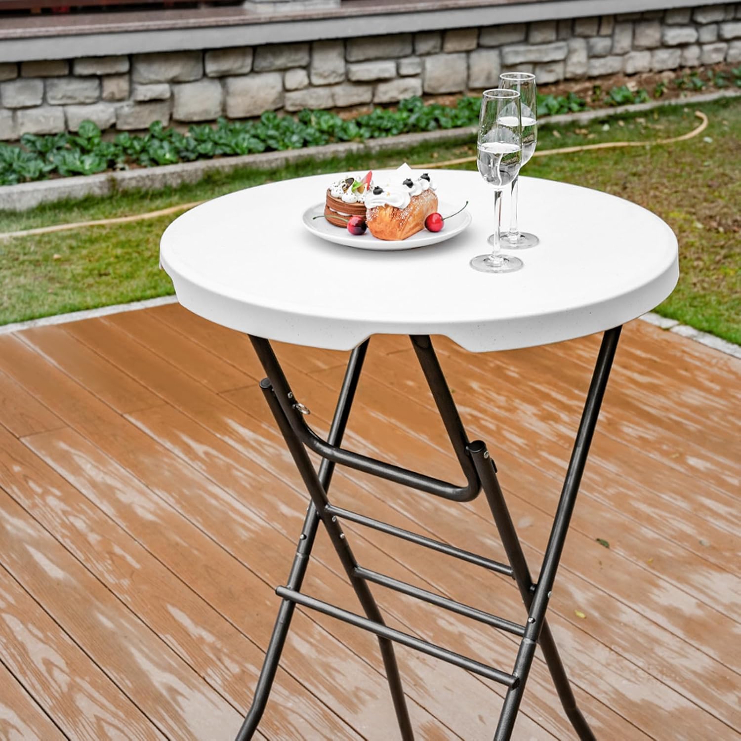 AUCT 16605 - $75 pollilar Cocktail Table 28in Portable Folding Bar Height Table, Compact Round High Top - Image 2