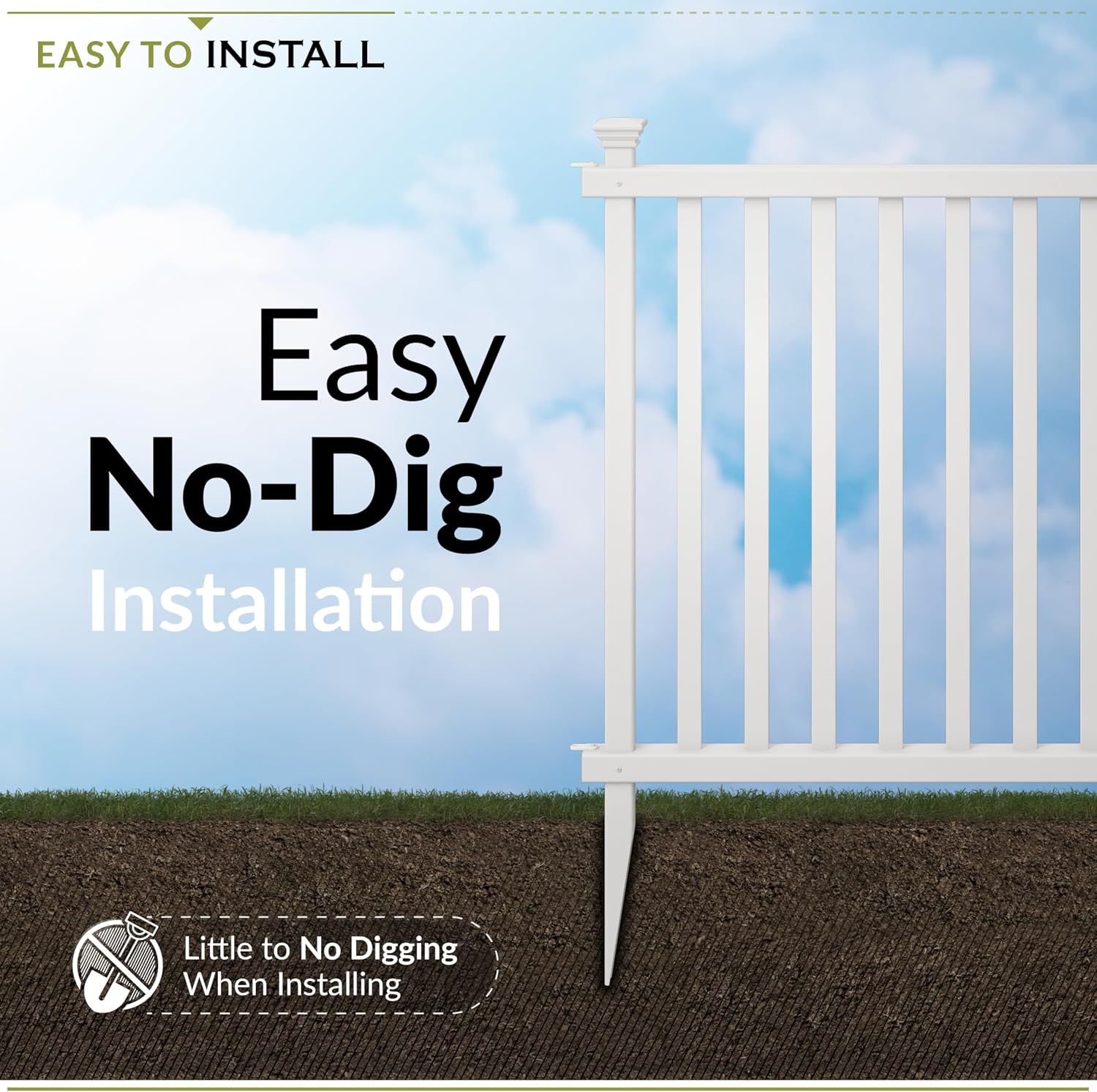 AUCT 17105 - $54 Zippity Baskenridge Picket Fence Panels, White Vinyl DIY No Dig Kit | 3ftH x 3.5ftW, 2 - Image 2