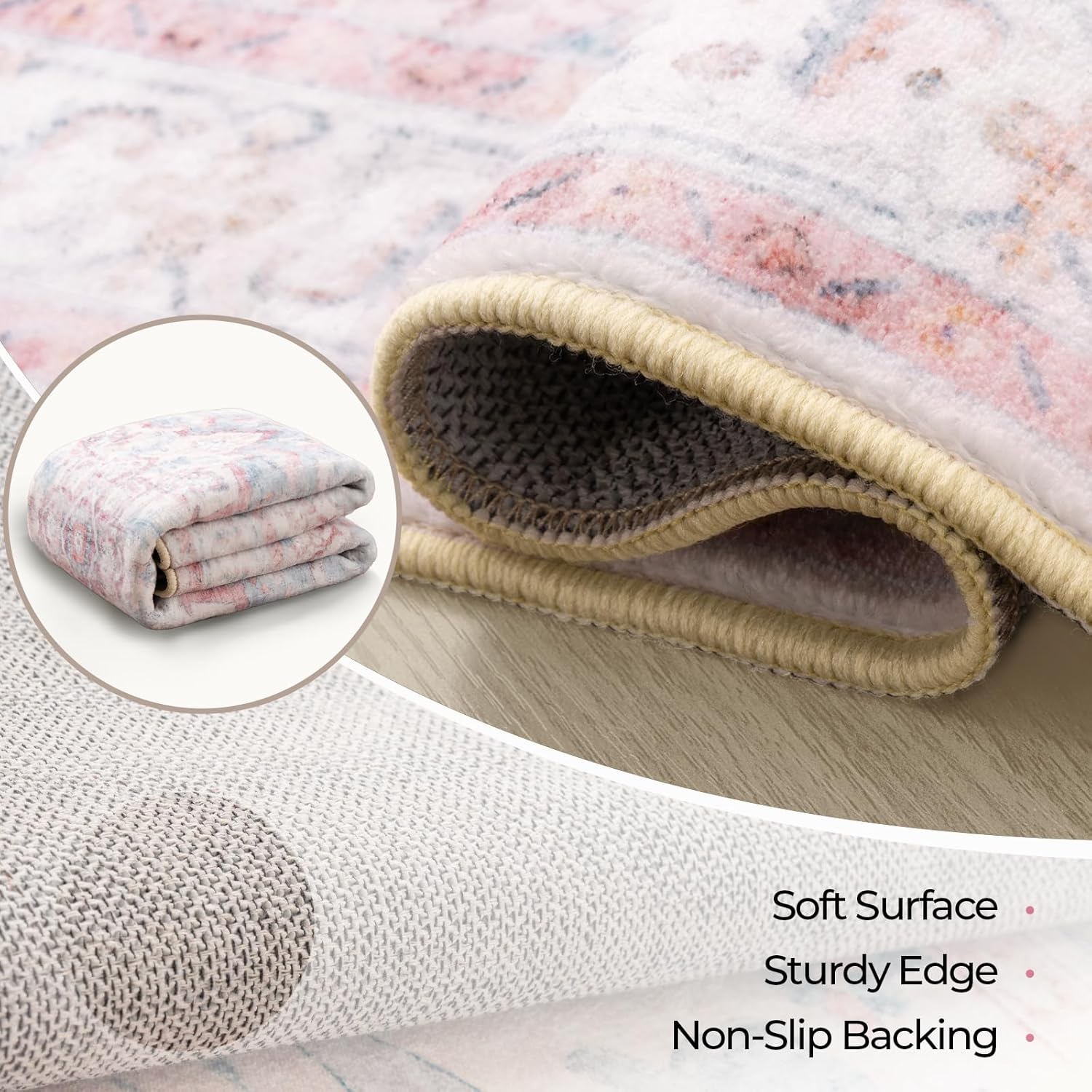 AUCT 17234 - $90 CAPALOCA 6x9 Washable Nursery Girls Low Pile Area Rug Pink Blue | Non-Slip Soft Rugs f - Image 4