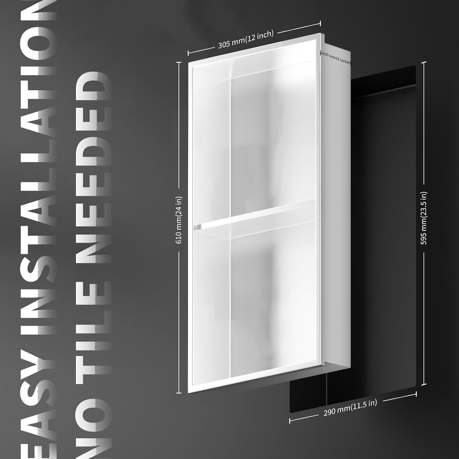 AUCT 15537 - $86 Homevacious 12" 24" Stainless Steel Shower Niche No Tile Needed White Double Shelves B - Image 3