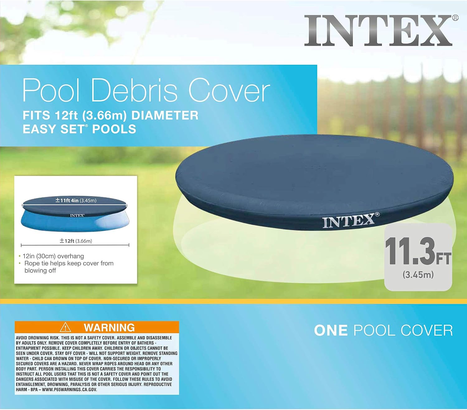 AUCT 17458 - INTEX 28022E Pool Cover: For 12ft Round Easy Set Pools Includes Rope Tie Drain Holes - Image 2