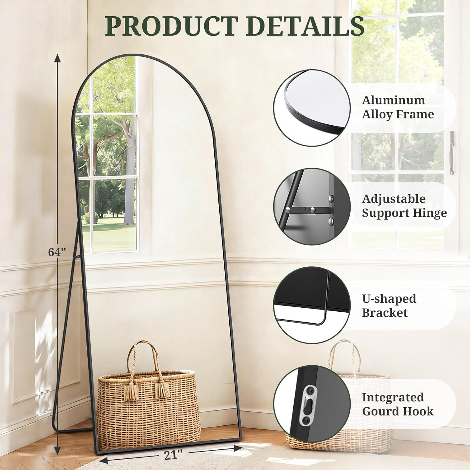 AUCT 14595mm - Mirror Full Length 64"x21" Full Body Floor Mirror with Stand - Image 4