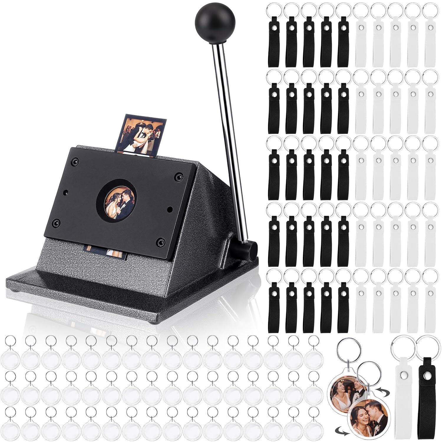 AUCT 15582 - $82 61 Pcs Button Keychain Photo Cutter Photo Booth Keychain Station DIY Kit Bulk 1in/25mm