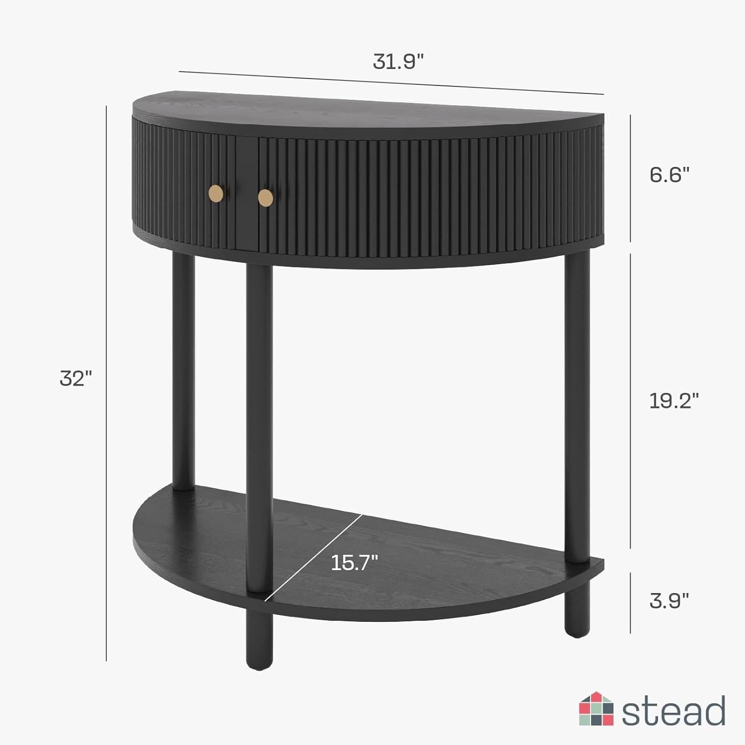 AUCT 16855 - $120 Stead Entryway Table Fluted Half Moon Console - Semicircular, Black Oak Veneer - Hidd - Image 2
