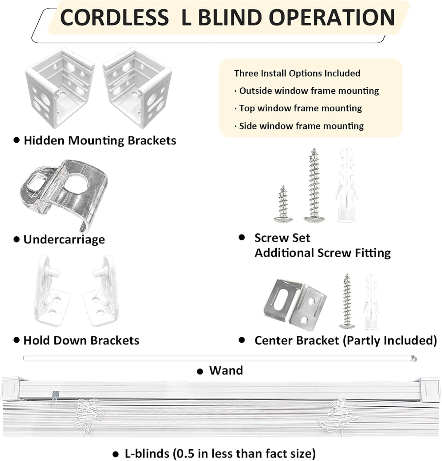 AUCT 16148 - Cordless Vinyl Mini L Blinds 47" W x 64" H, 1" Slat White Horizontal Windows L Blind for D - Image 4