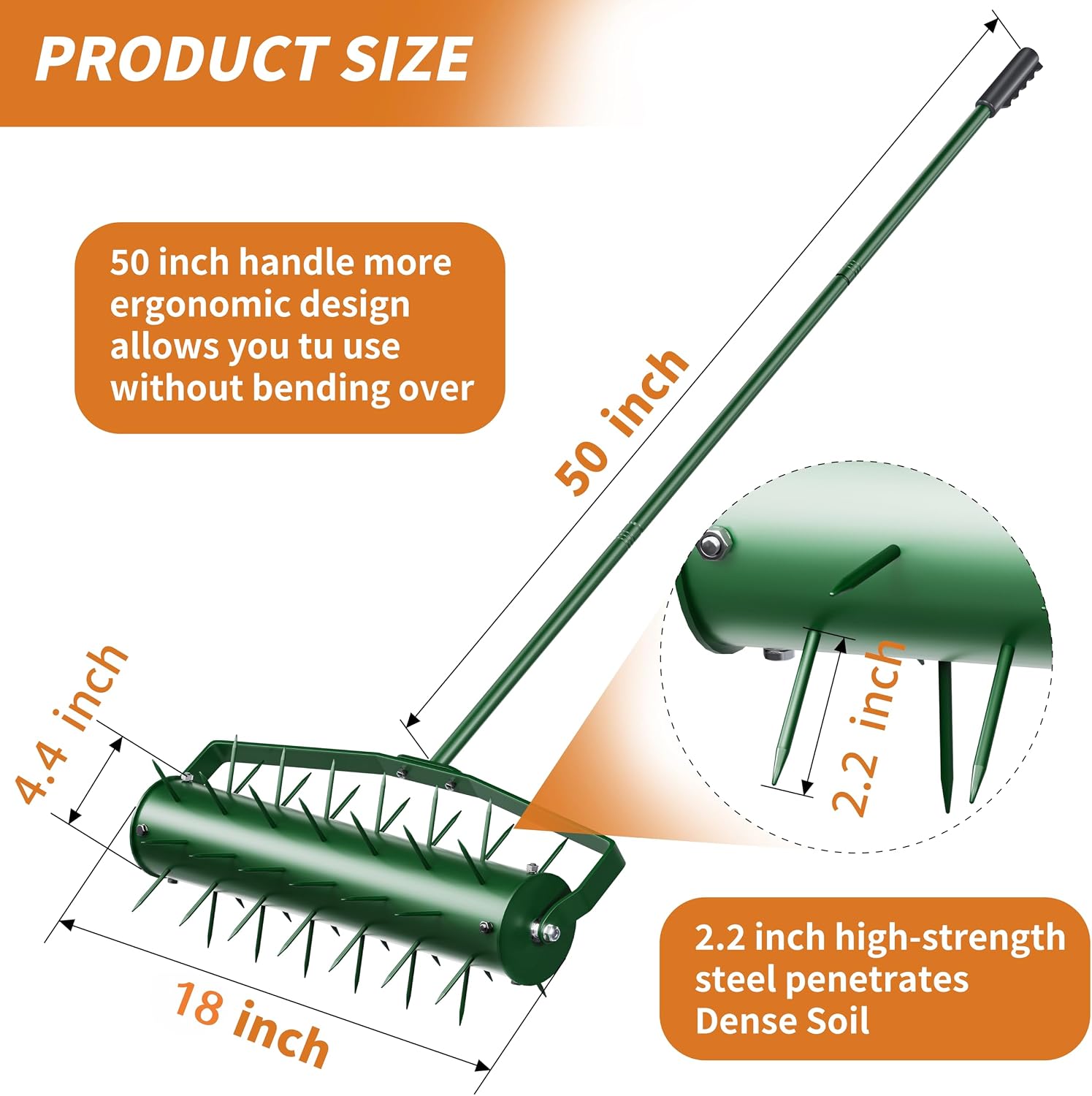 AUCT 15362 - $70 18" Lawn Aerator, Heavy-Duty Manual Lawn Aerator Tool with 50" Metal Handle for Lawn C - Image 2