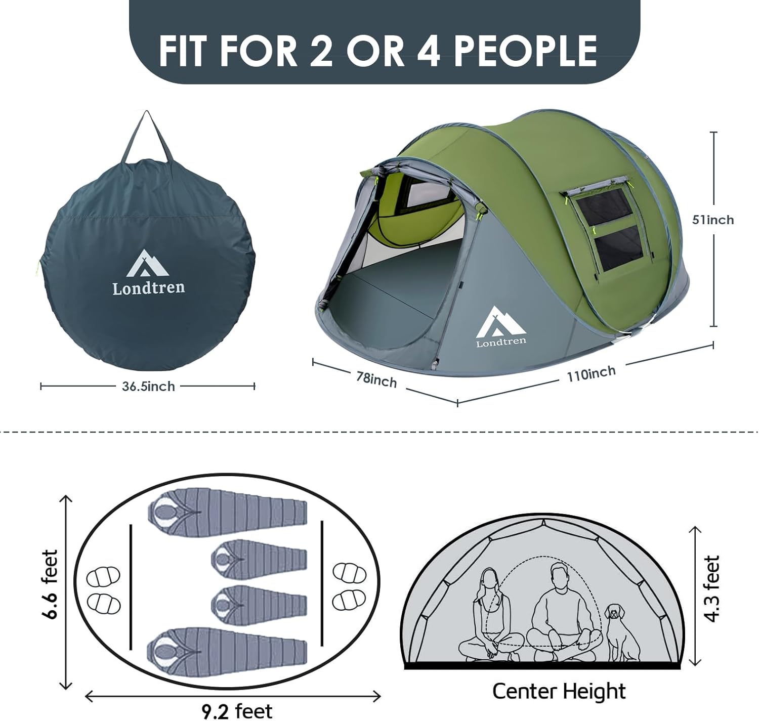 AUCT 14630 - $85 4 Person Easy Pop Up Tent Waterproof Automatic Setup 2 D - Image 2