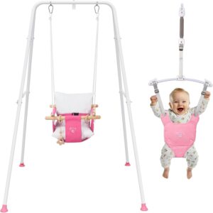AUCT 16541 - $118 2-in-1 Baby Jumper & Swing - Foldable Stand, Stable Toddler Swing Set for Indoor & Ou